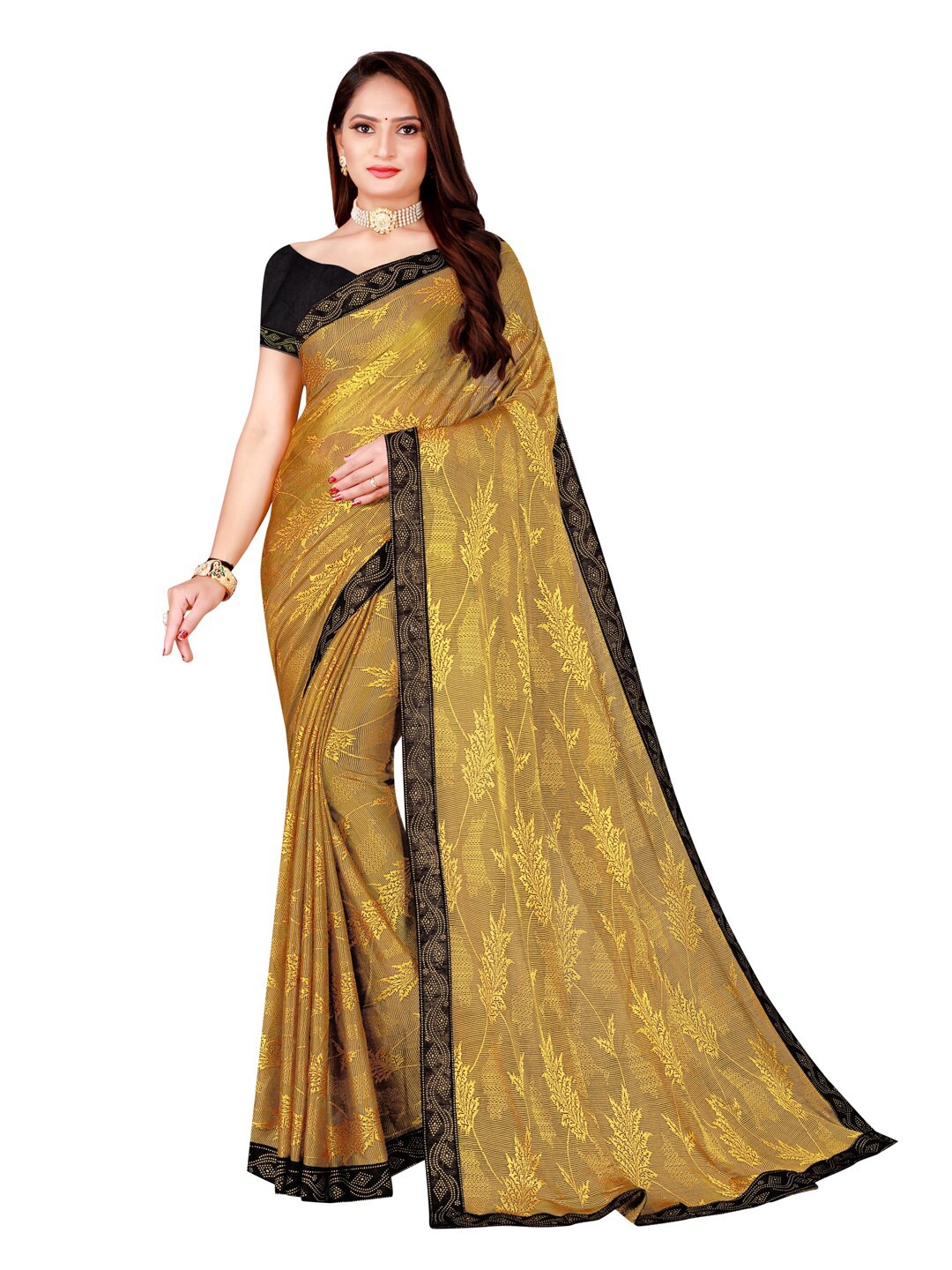 

Silk Bazar Yellow & Black Floral Art Silk Saree