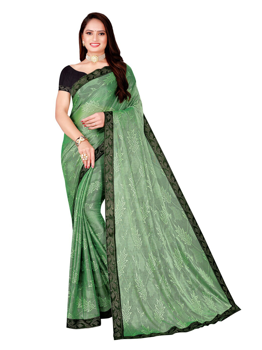 

Silk Bazar Green & Black Floral Art Silk Saree