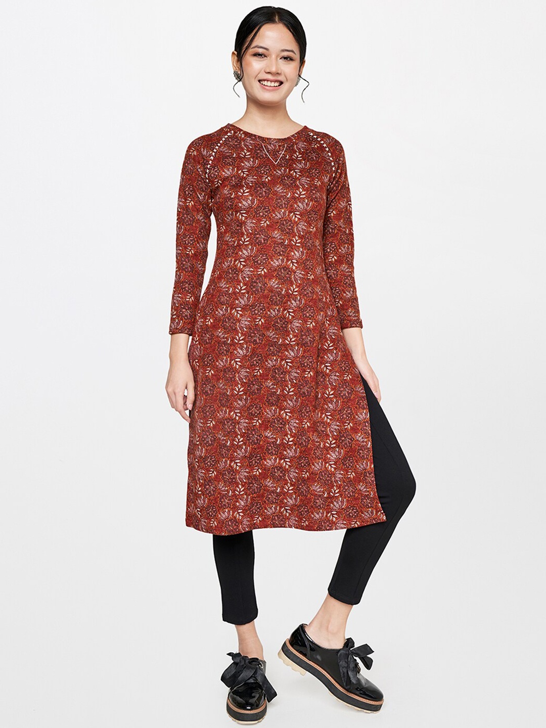 

Global Desi Women Rust Floral Printed Kurta