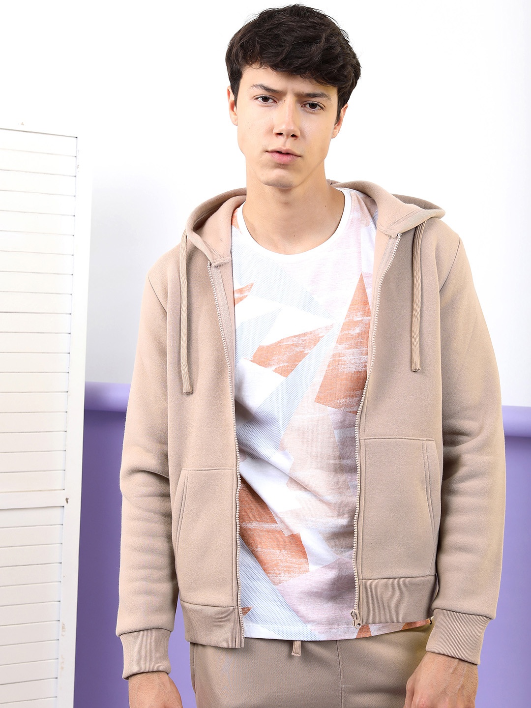 

HIGHLANDER Men Beige Hooded Sweatshirt