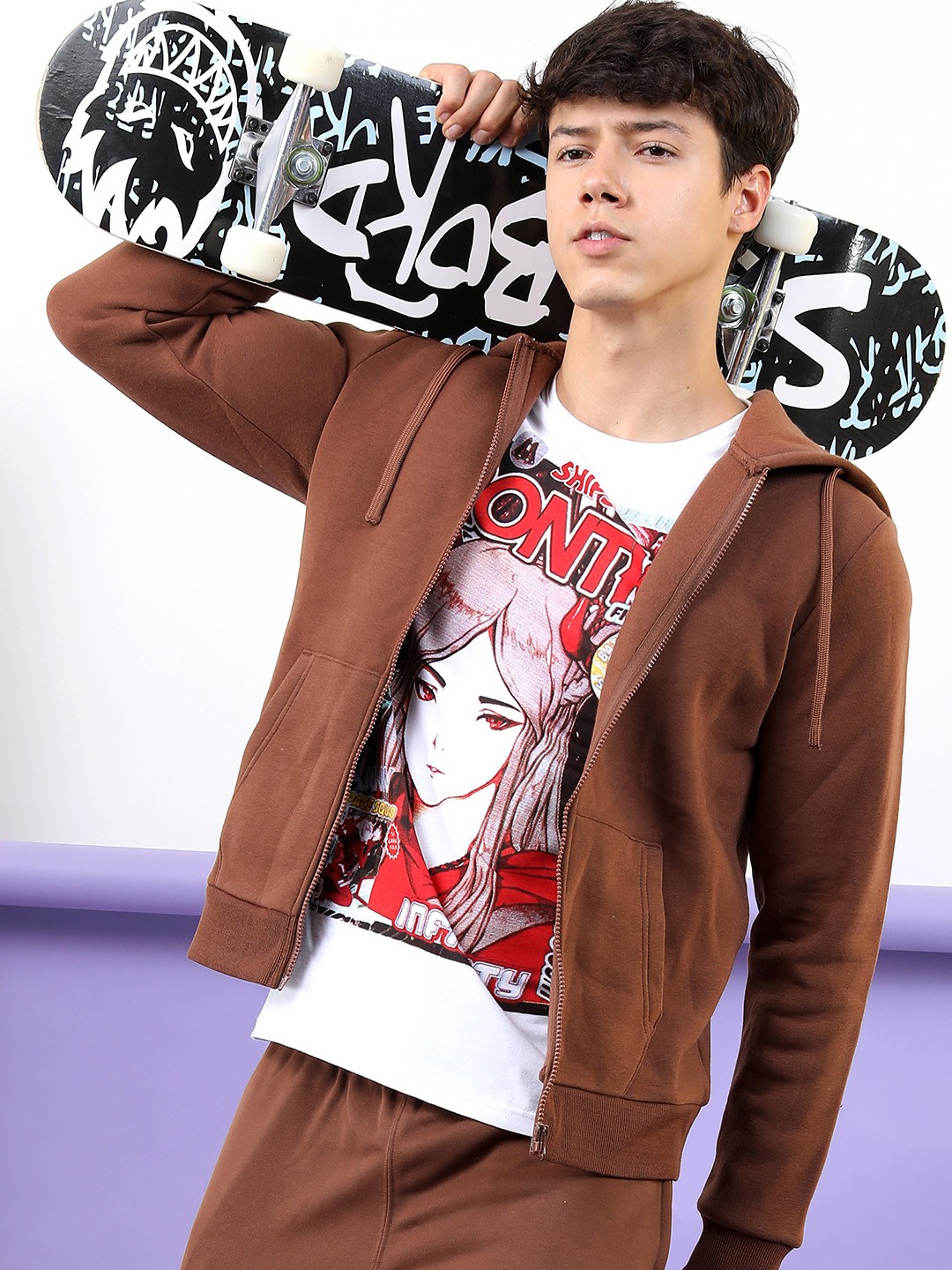 

HIGHLANDER Men Brown Printed Hooded Sweatshirt