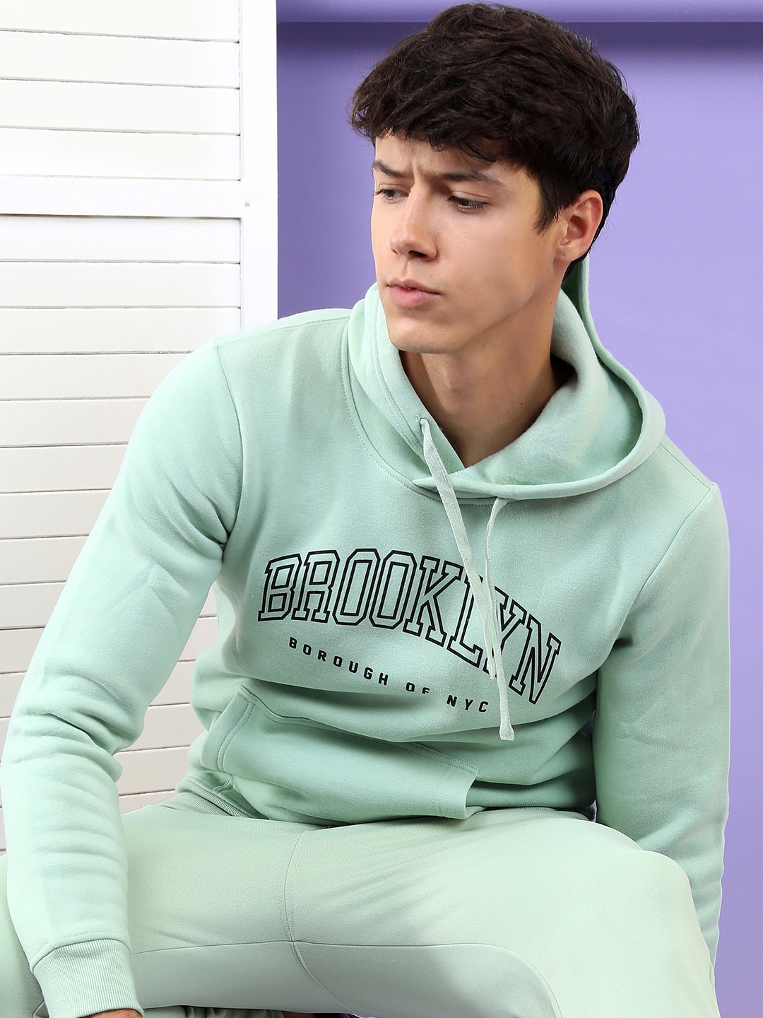 

HIGHLANDER Men Sea Green Printed Hooded Sweatshirt