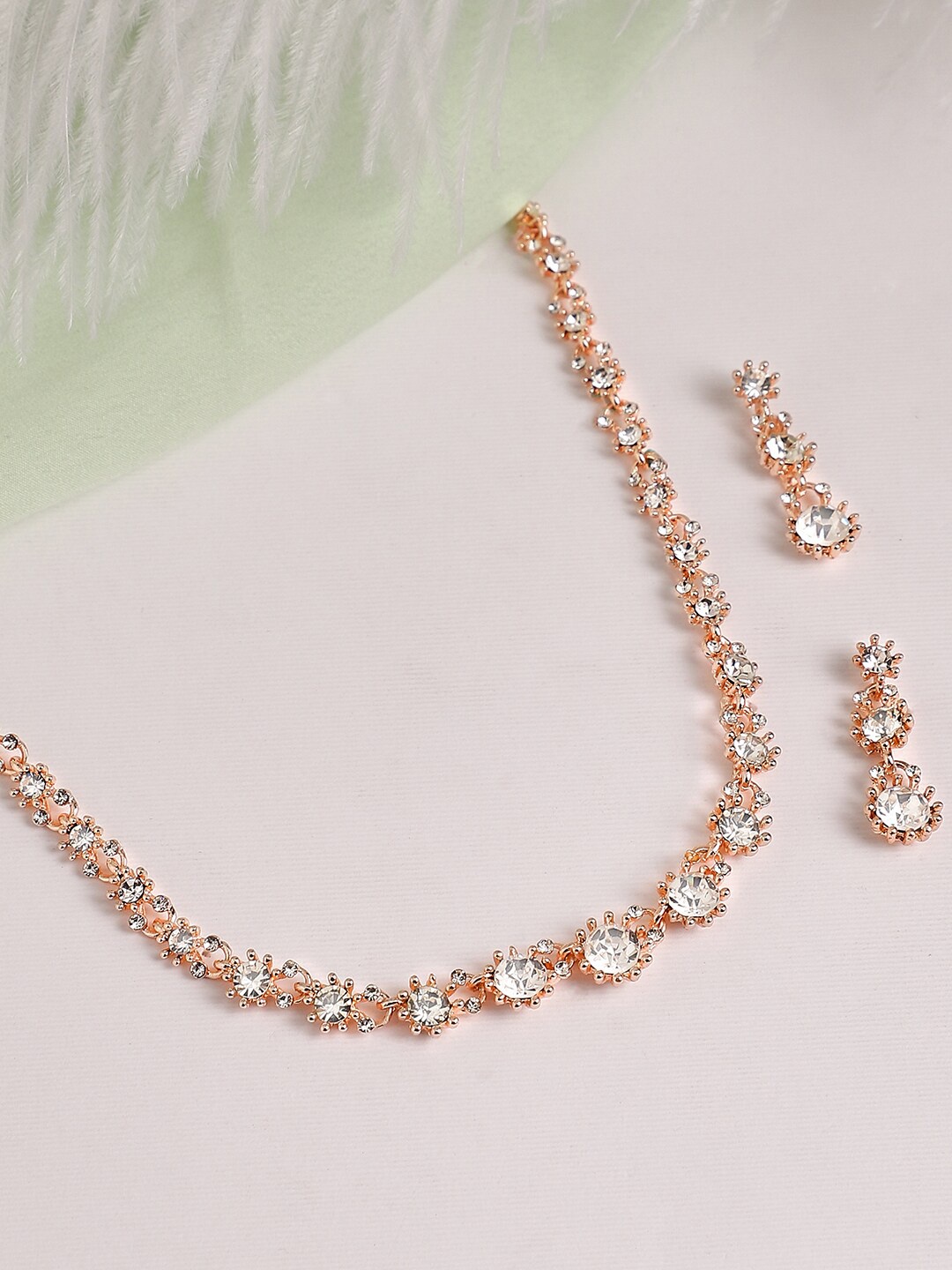 

Anouk Women Rose Gold-Plated & White American Diamond Necklace and Earrings