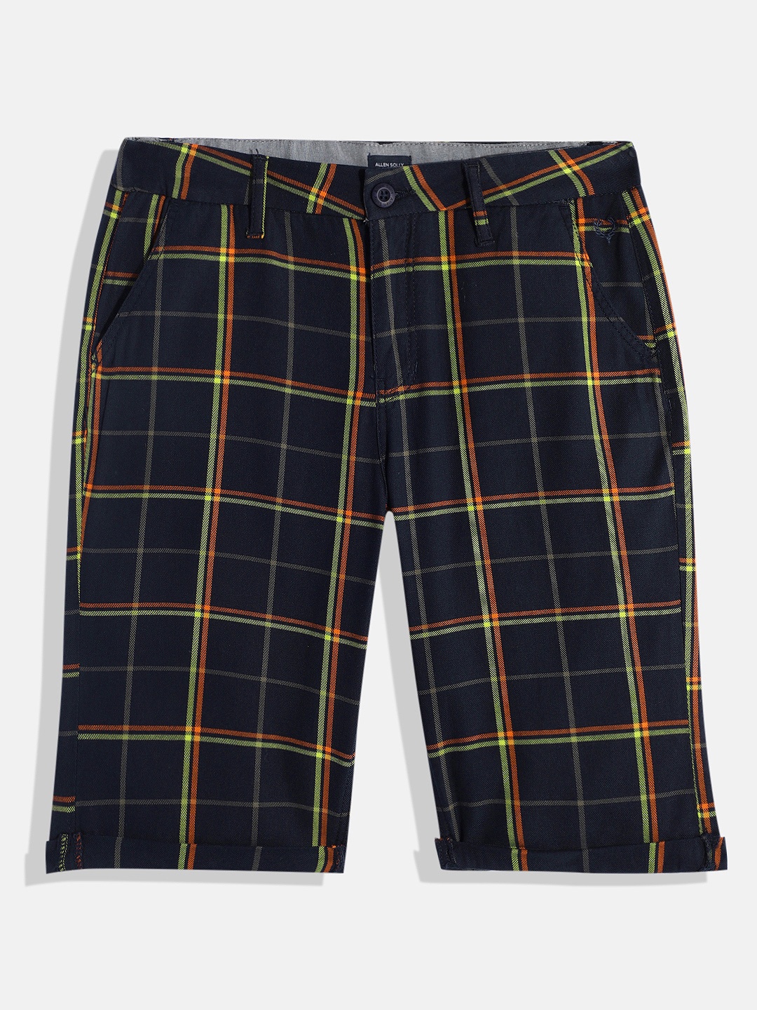 

Allen Solly Junior Boys Checked Pure Cotton Regular Shorts, Navy blue