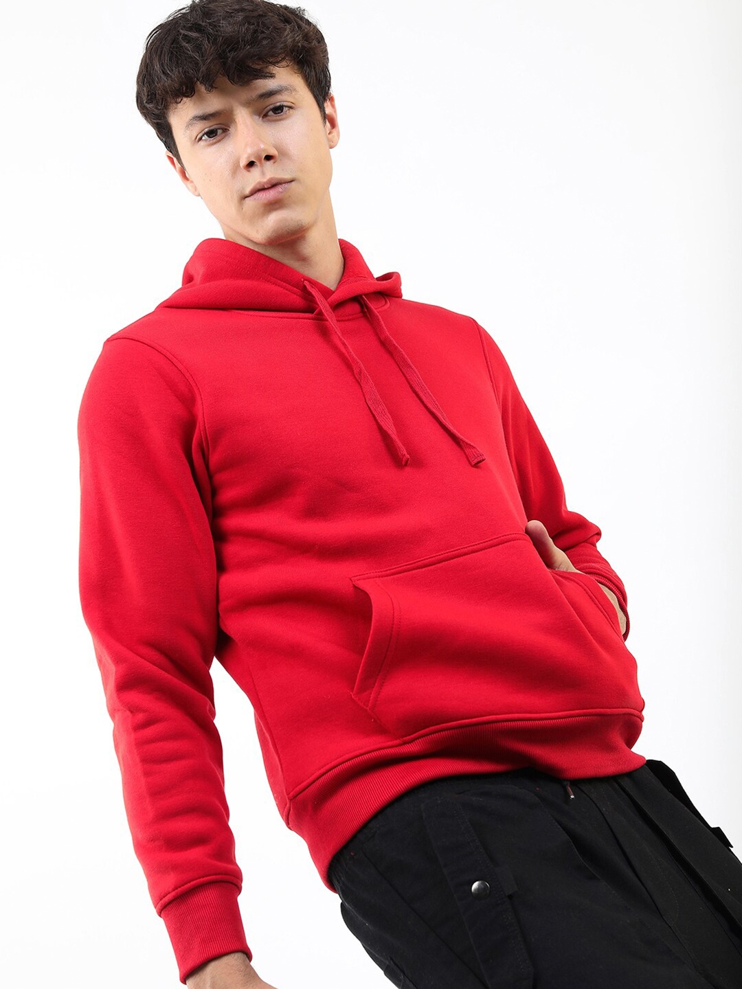 

KETCH Men Red Hooded Solid Sweatshirt