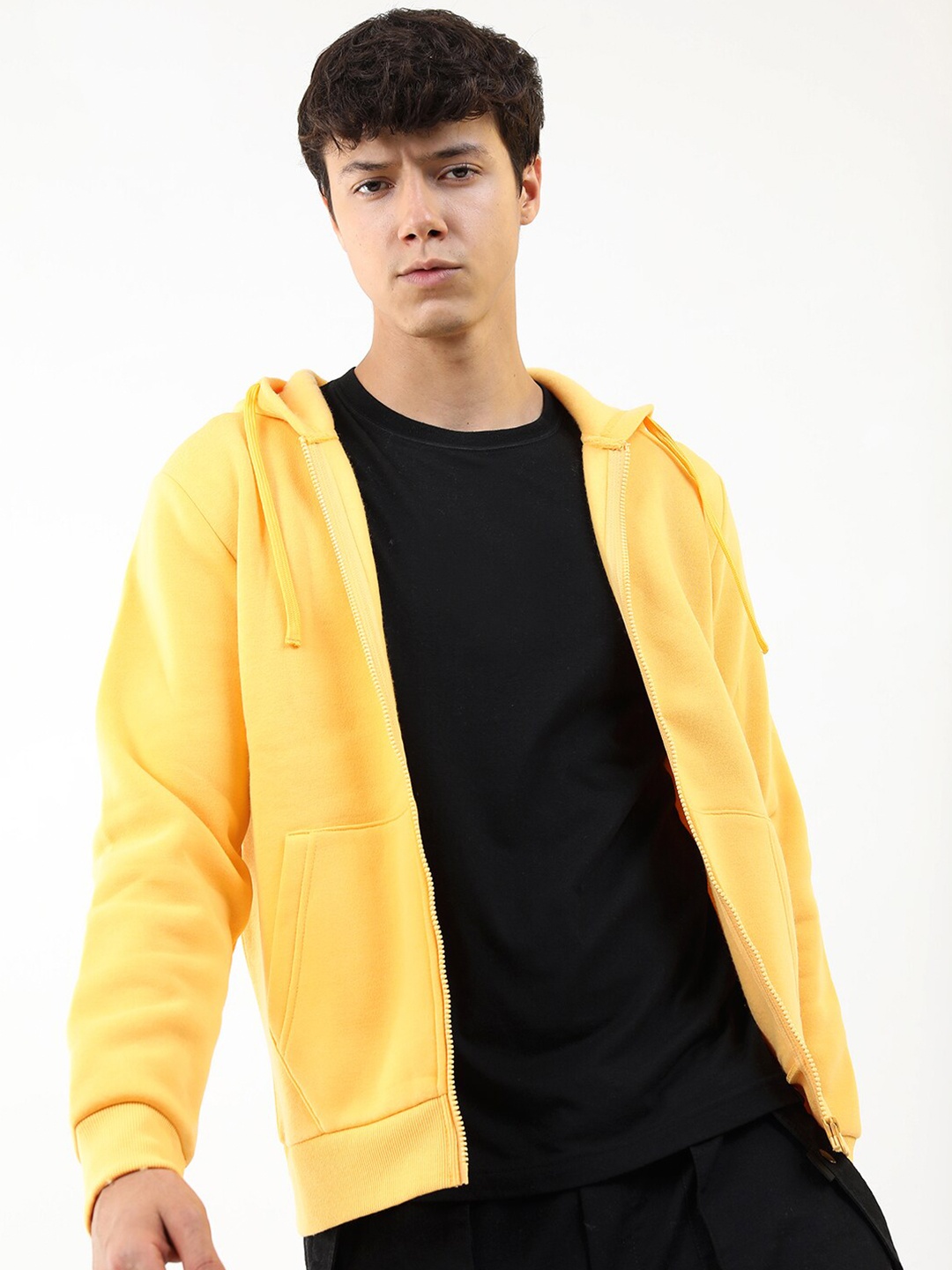 

KETCH Men Yellow Hooded Front Open Sweatshirt