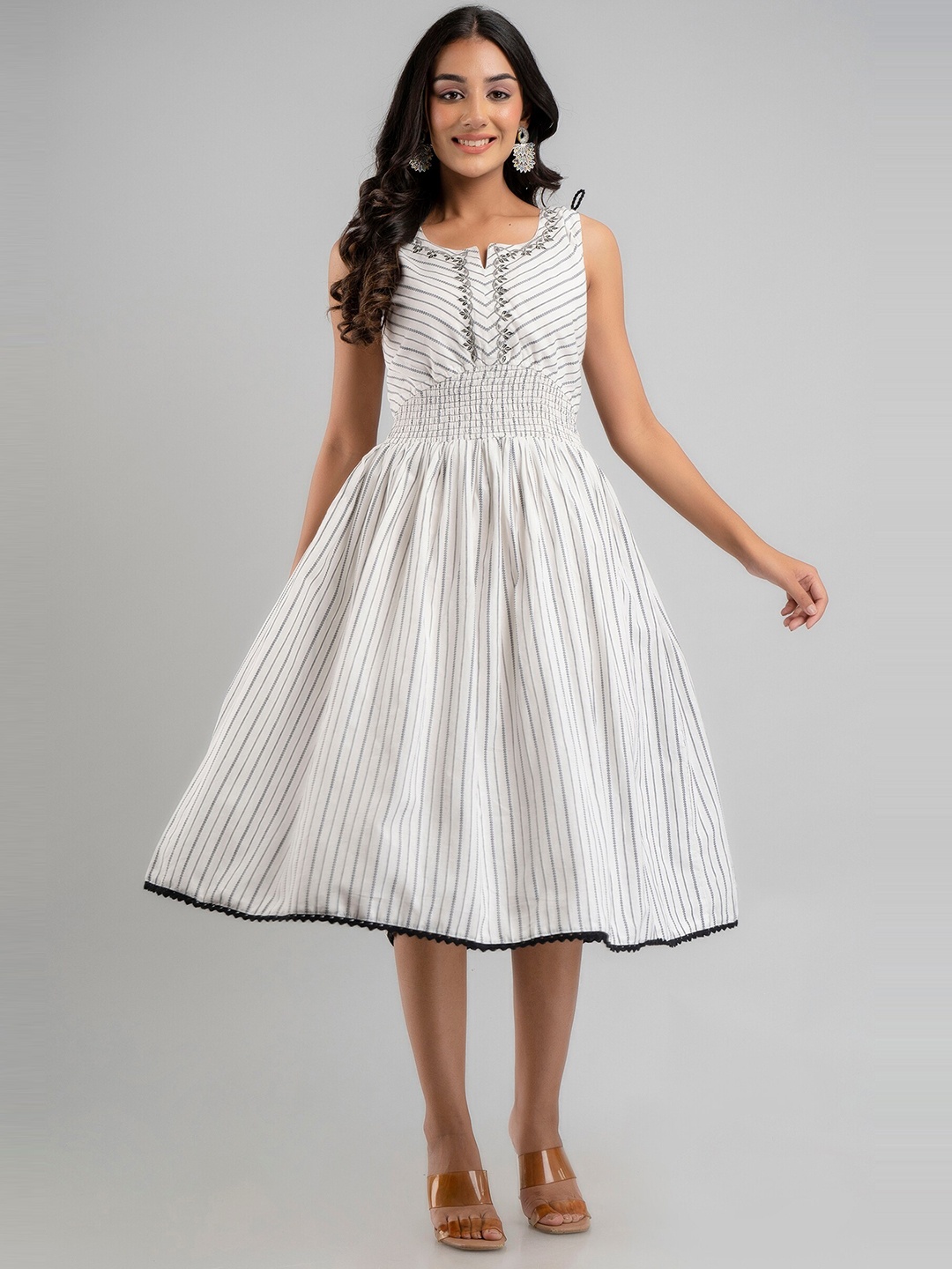 

Fusion Threads Women White Cotton Ethnic Dress