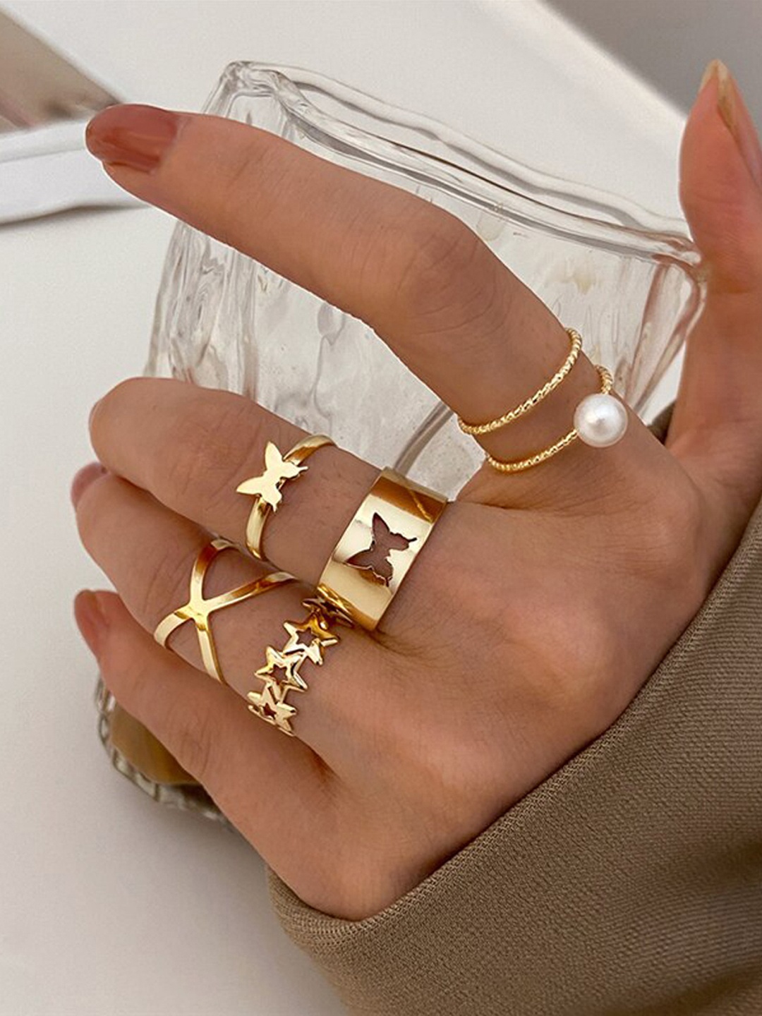 

Jewels Galaxy Set Of 5 Gold-Plated Adjustable Finger Rings