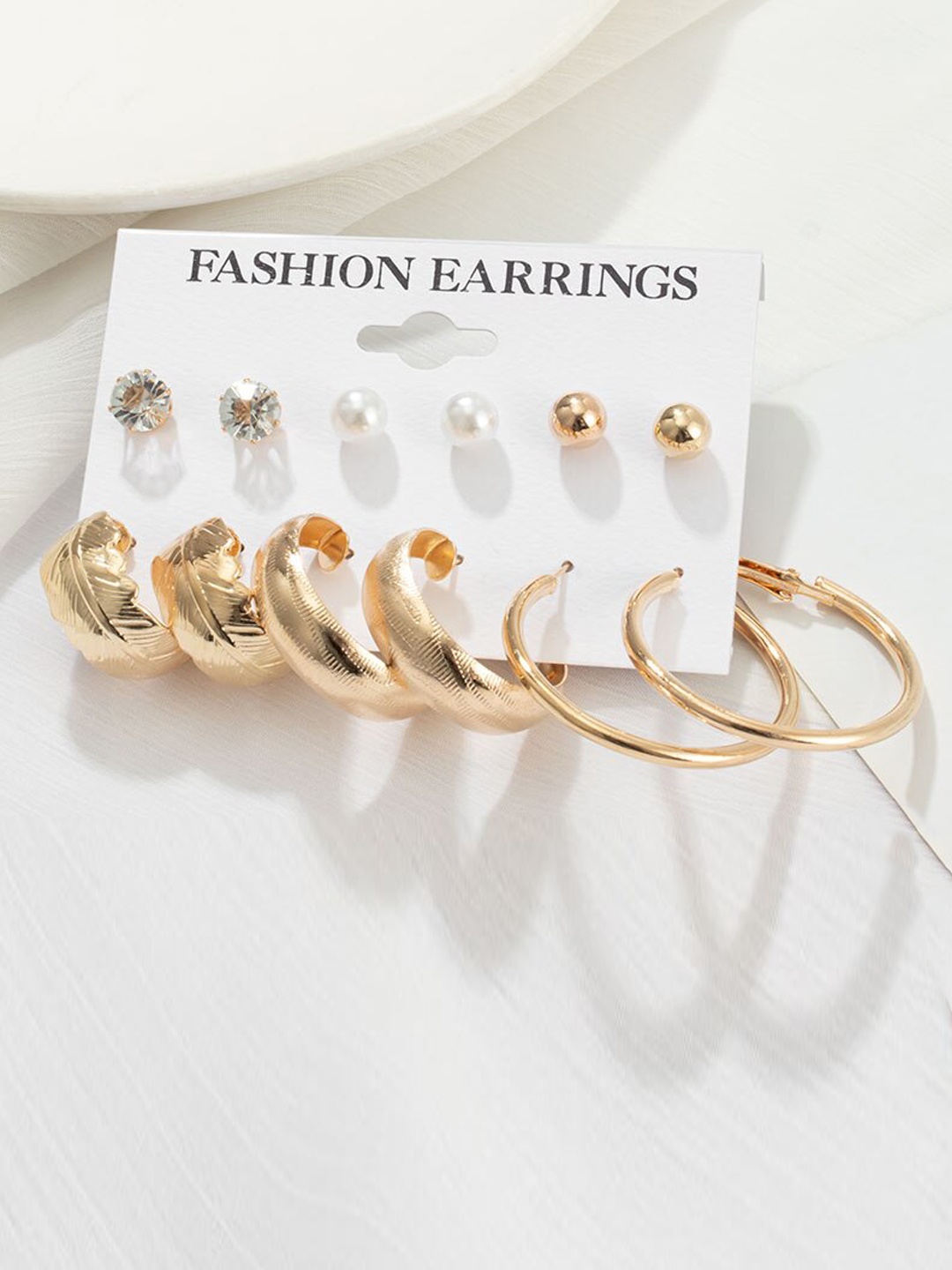 

Jewels Galaxy Set of 6 Gold Toned Contemporary Studs Earrings