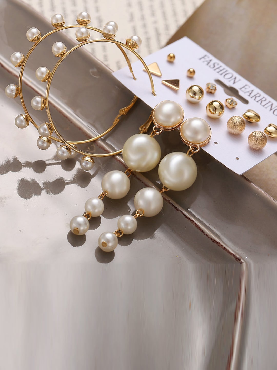 

Jewels Galaxy Set Of 8 White & Gold-Plated Contemporary Drop Earrings