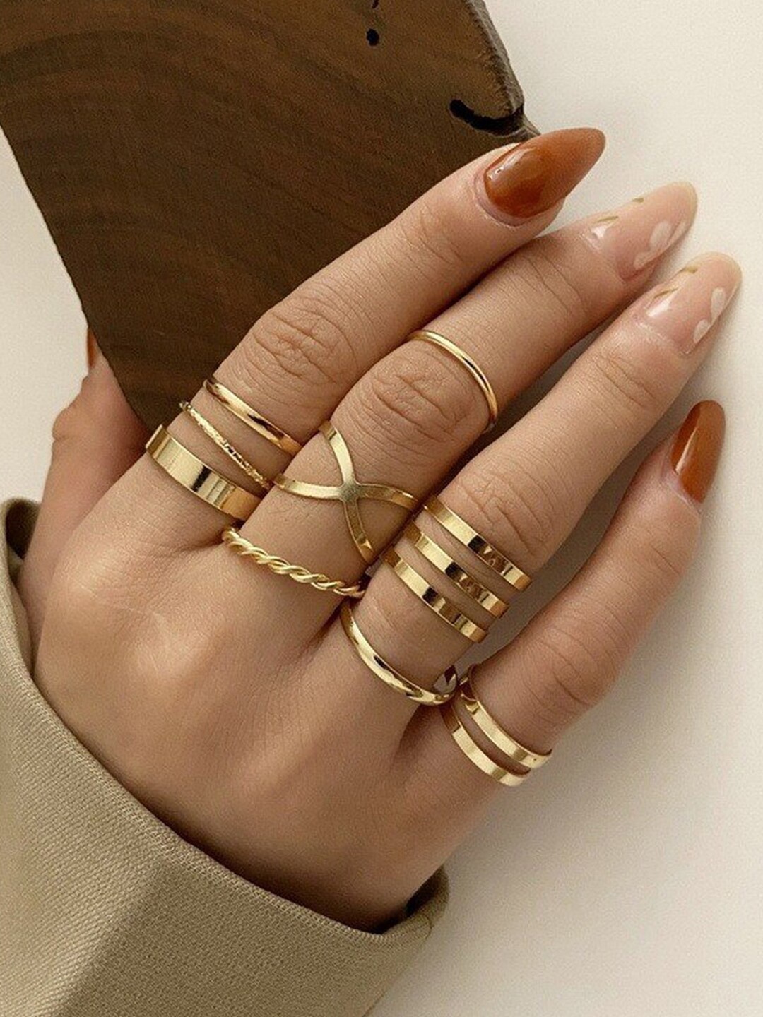 

Jewels Galaxy Women Set Of 8 Gold-Plated & Toned Boho Midi Finger Rings