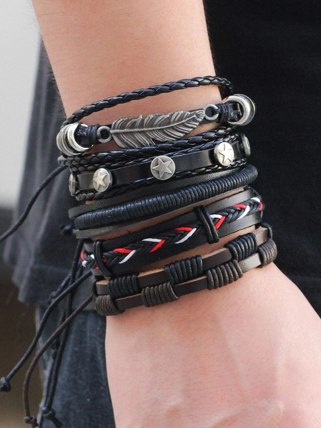 

Jewels Galaxy Women Pack of 5 Black & Brown Multi strand Bracelet