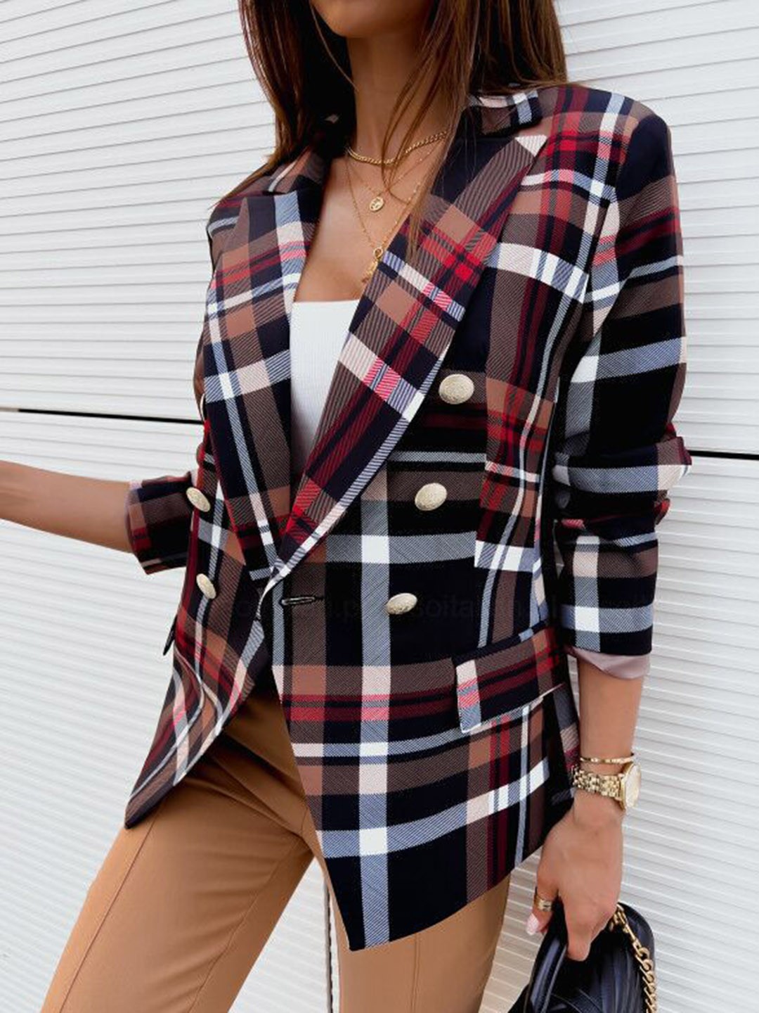 

BoStreet Women Red Checked Single-Breasted Blazer