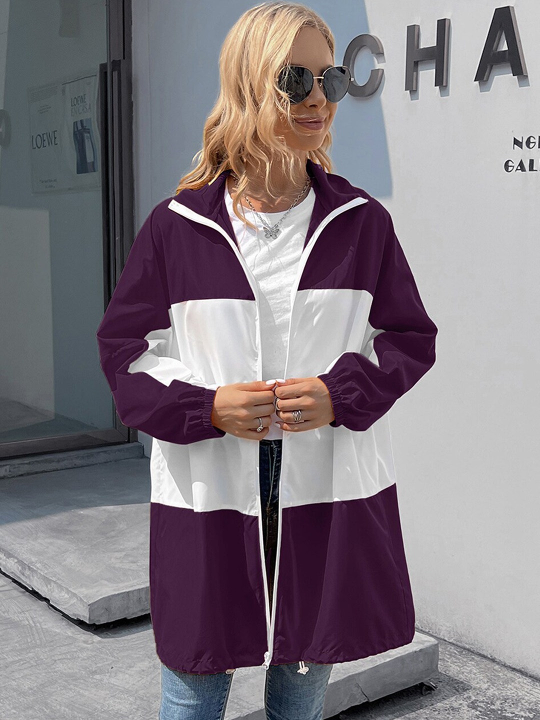 

StyleCast Women Purple Colourblocked Longline Open Front Jacket