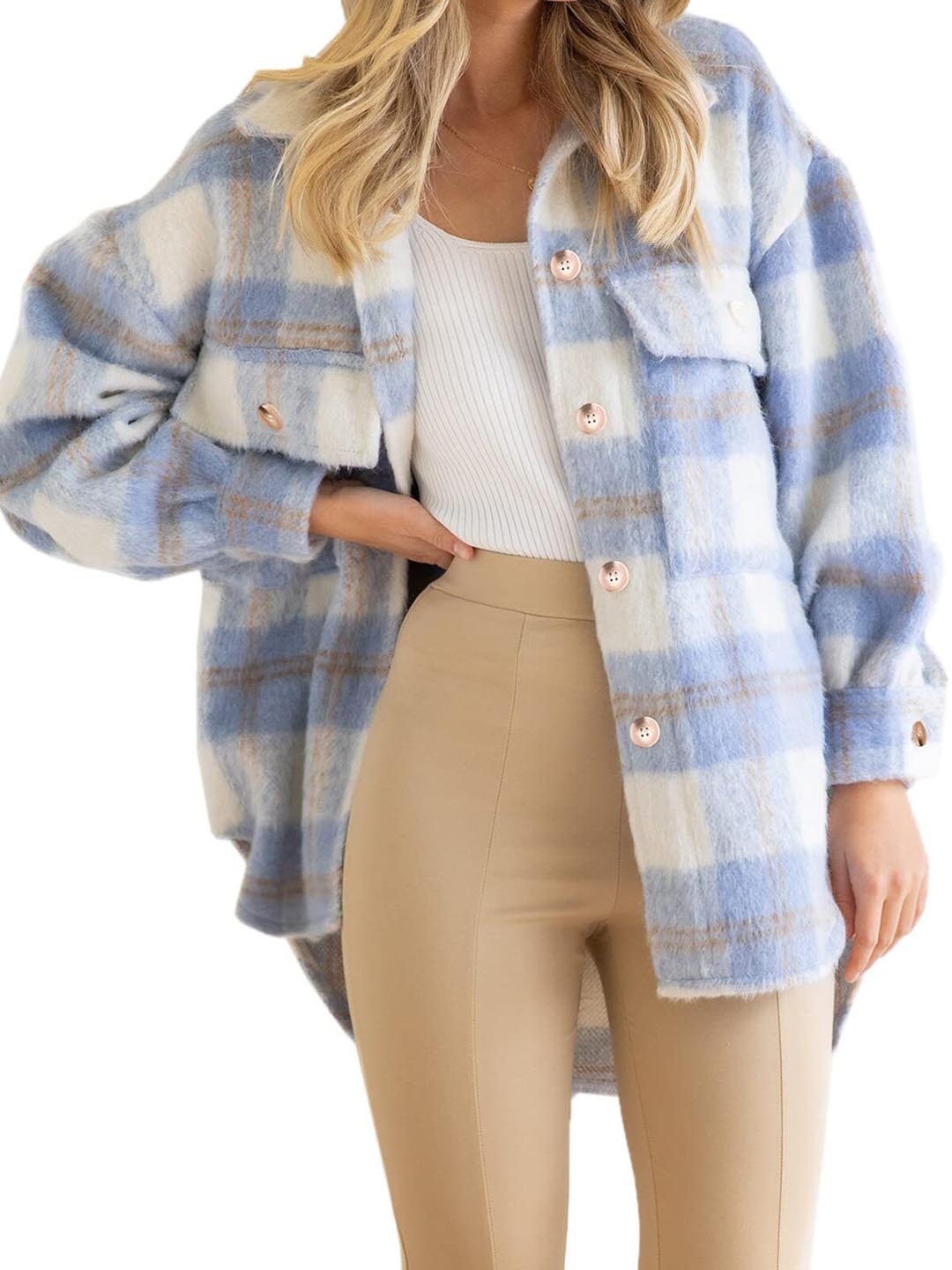 

StyleCast Women Blue Checked Longline Tailored Jacket