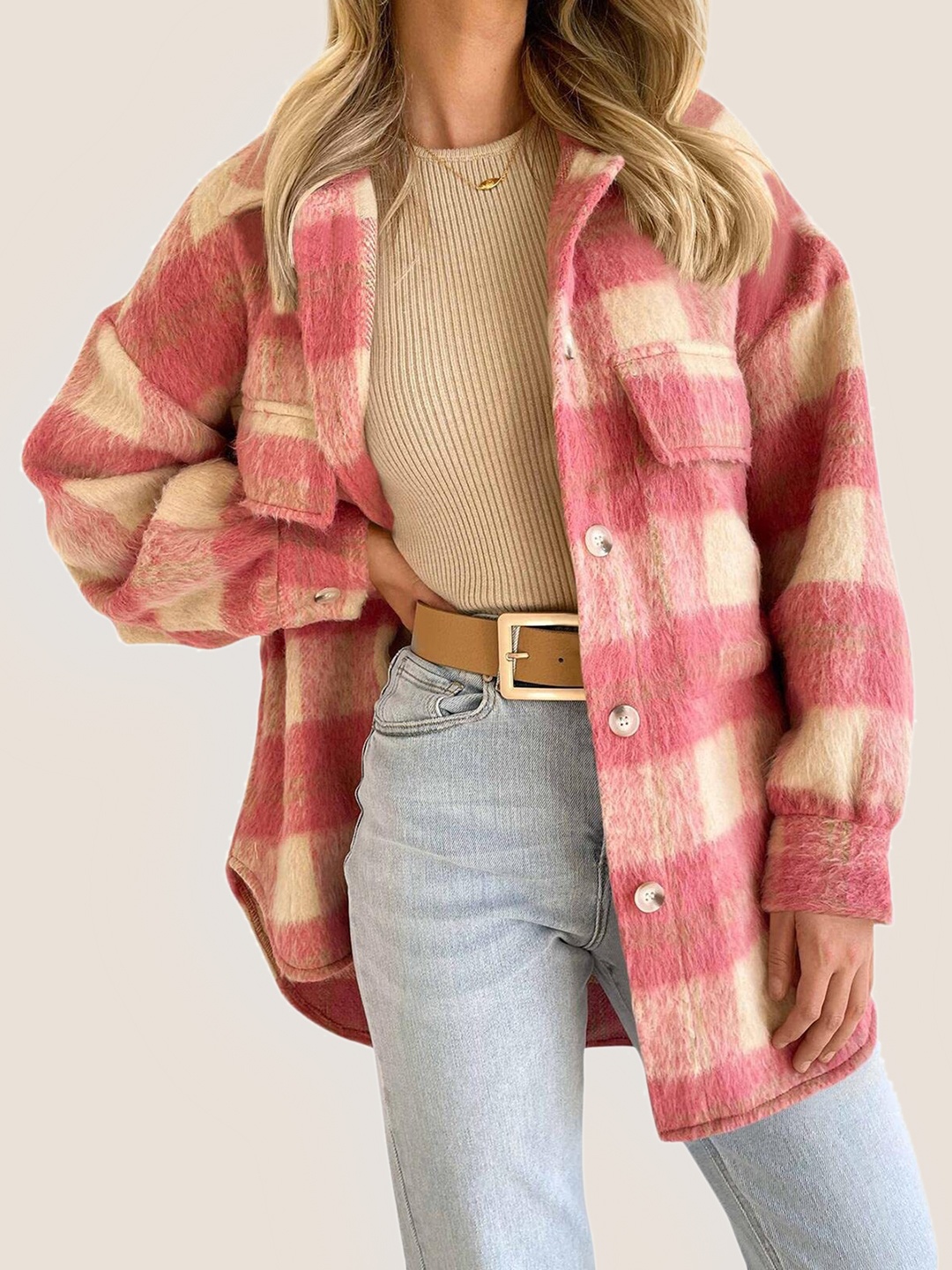 

StyleCast Women Pink Checked Longline Cardigan