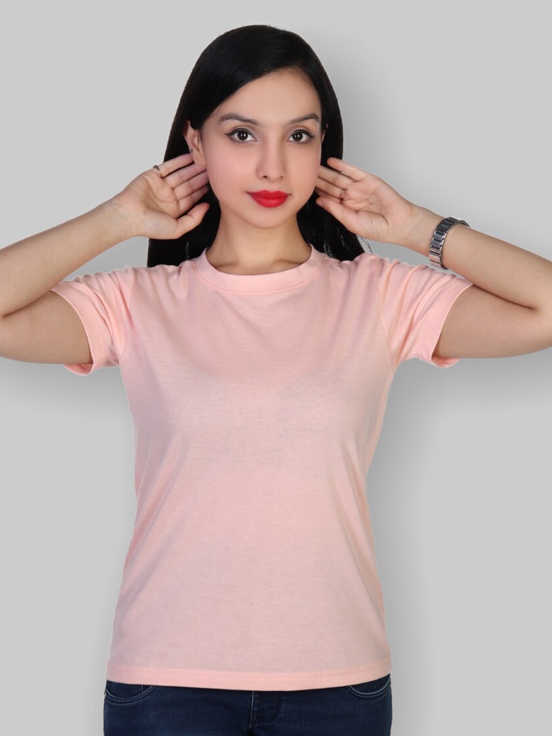 

The Label Bar Women Pink Solid Cotton T-shirt