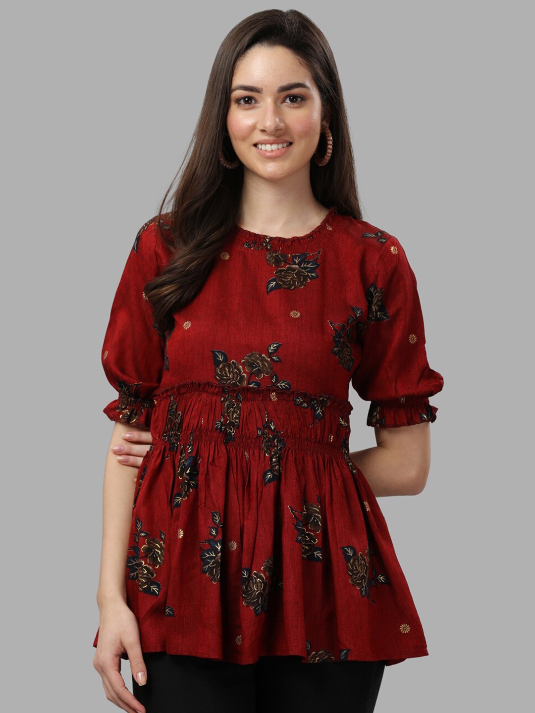 

GUFRINA Red Floral Print Empire Top