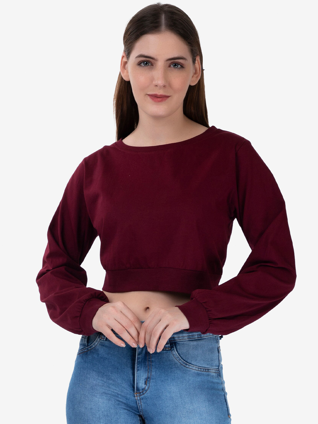

VIVINKS Women Maroon Cotton Crop T-Shirt
