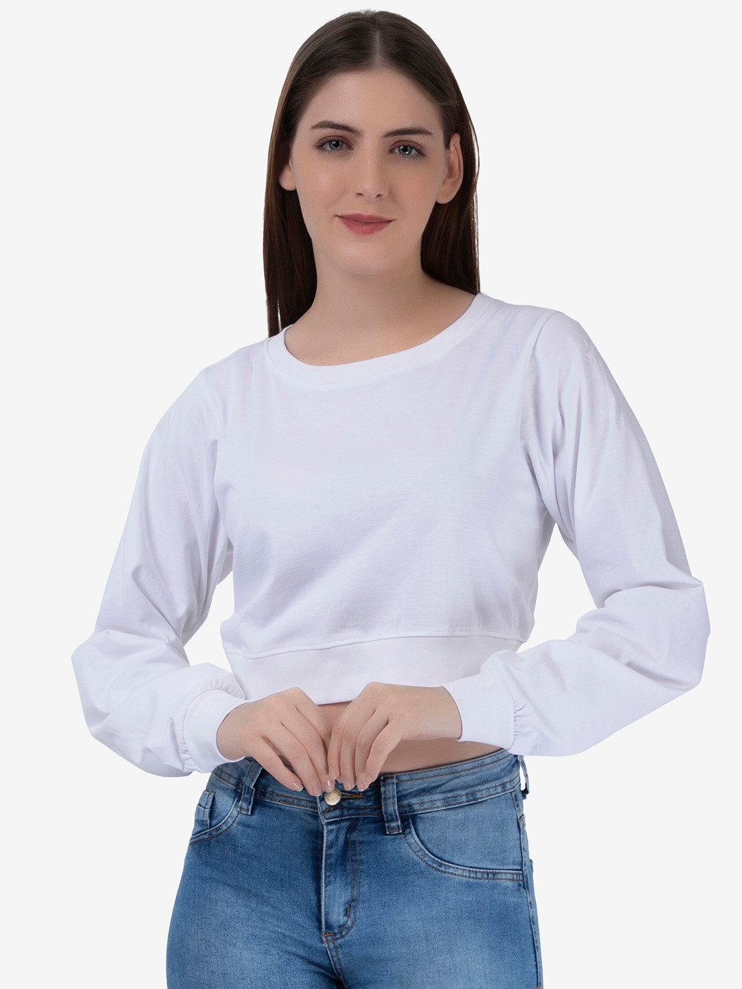 

VIVINKS Women White Crop Cotton T-shirt