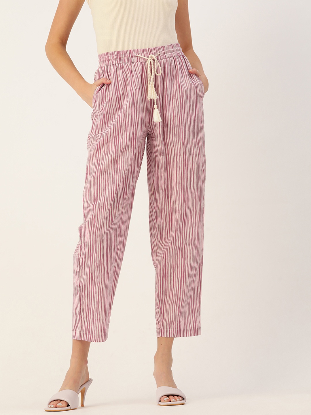 

DressBerry Women Pink & White Striped Lounge Pants