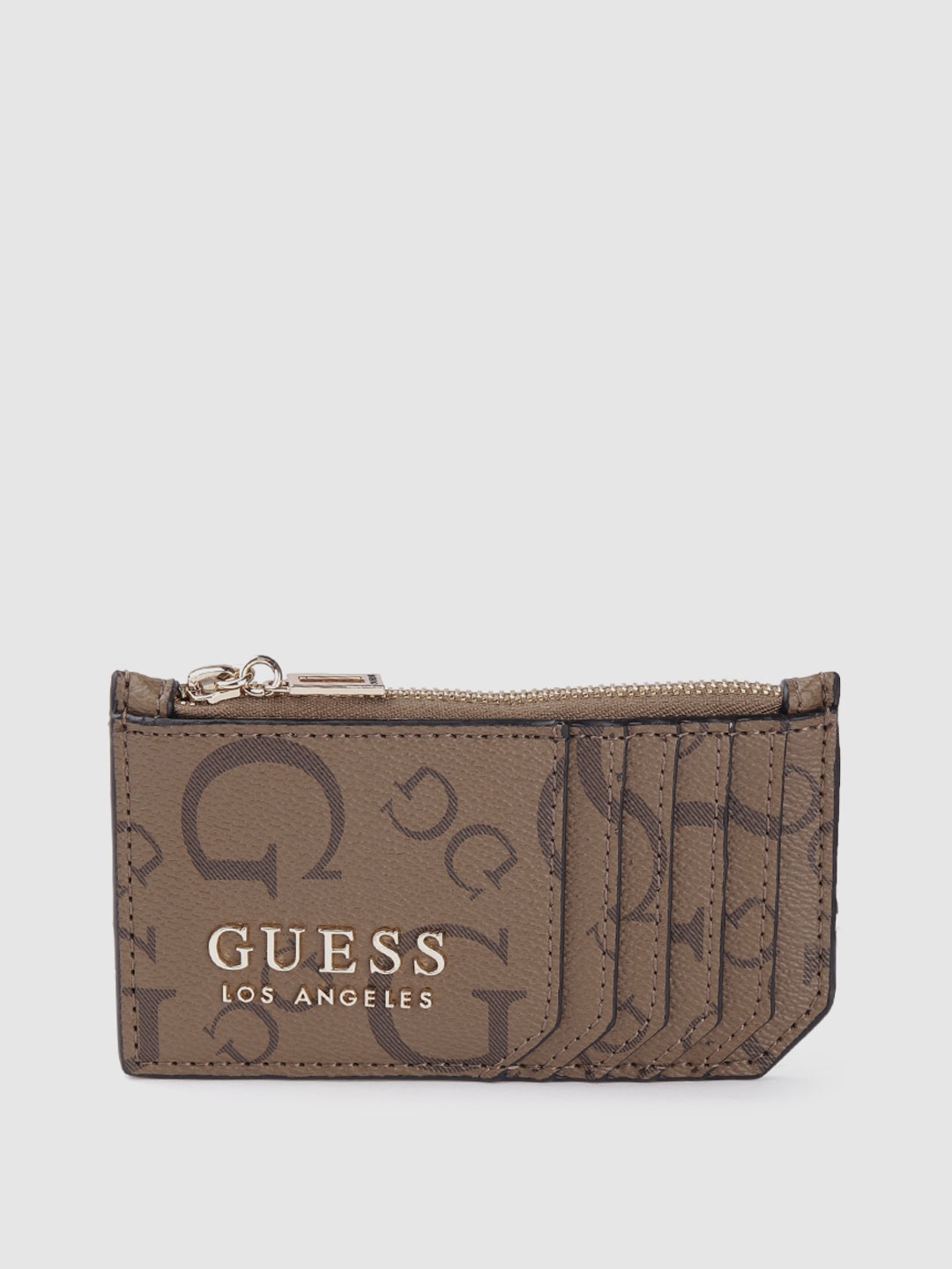 

GUESS Women Brown Brand Logo Printed Card Holder