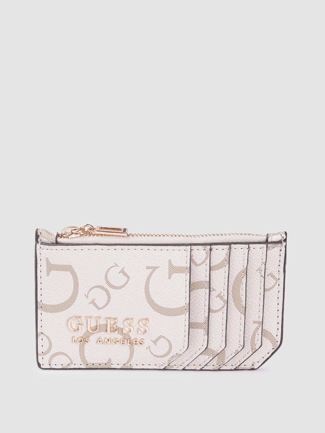

GUESS Women Off White & Beige Brand Logo Printed Card Holder