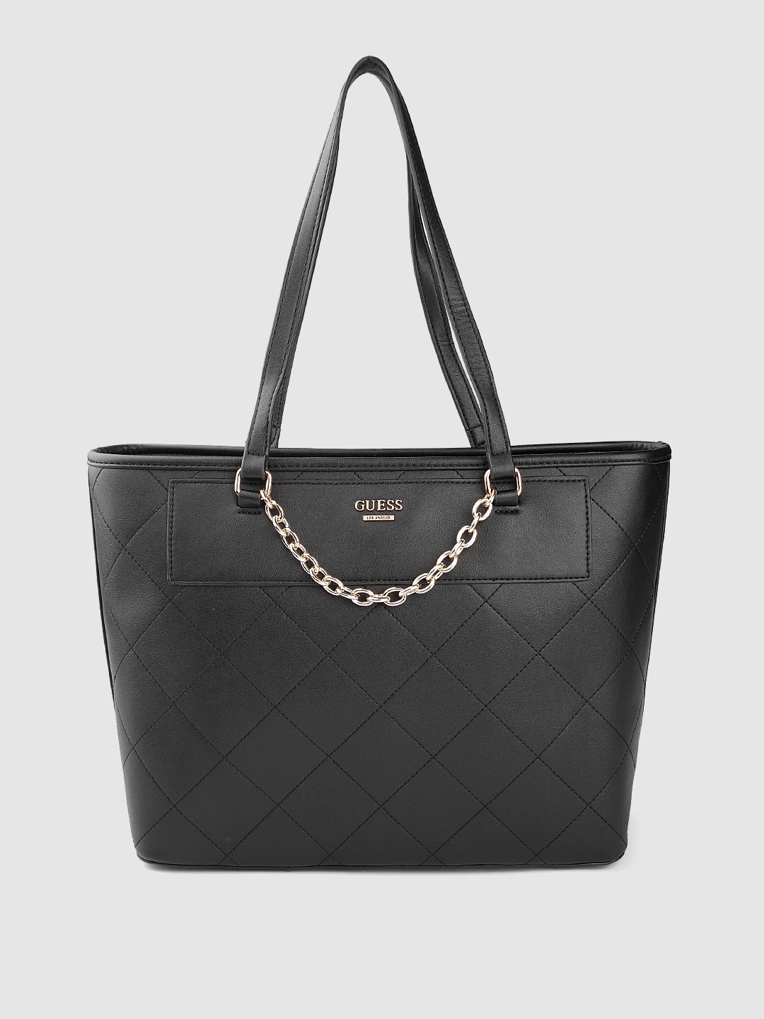 

GUESS Women Black Textured Structured Quilted Shoulder Bag