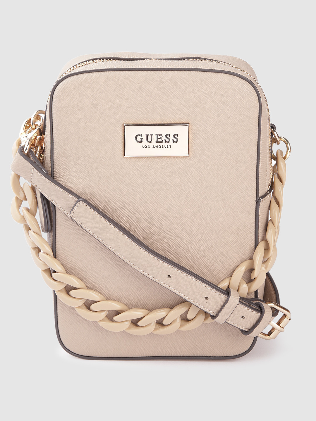 

GUESS Women Beige Solid Structured Sling Bag