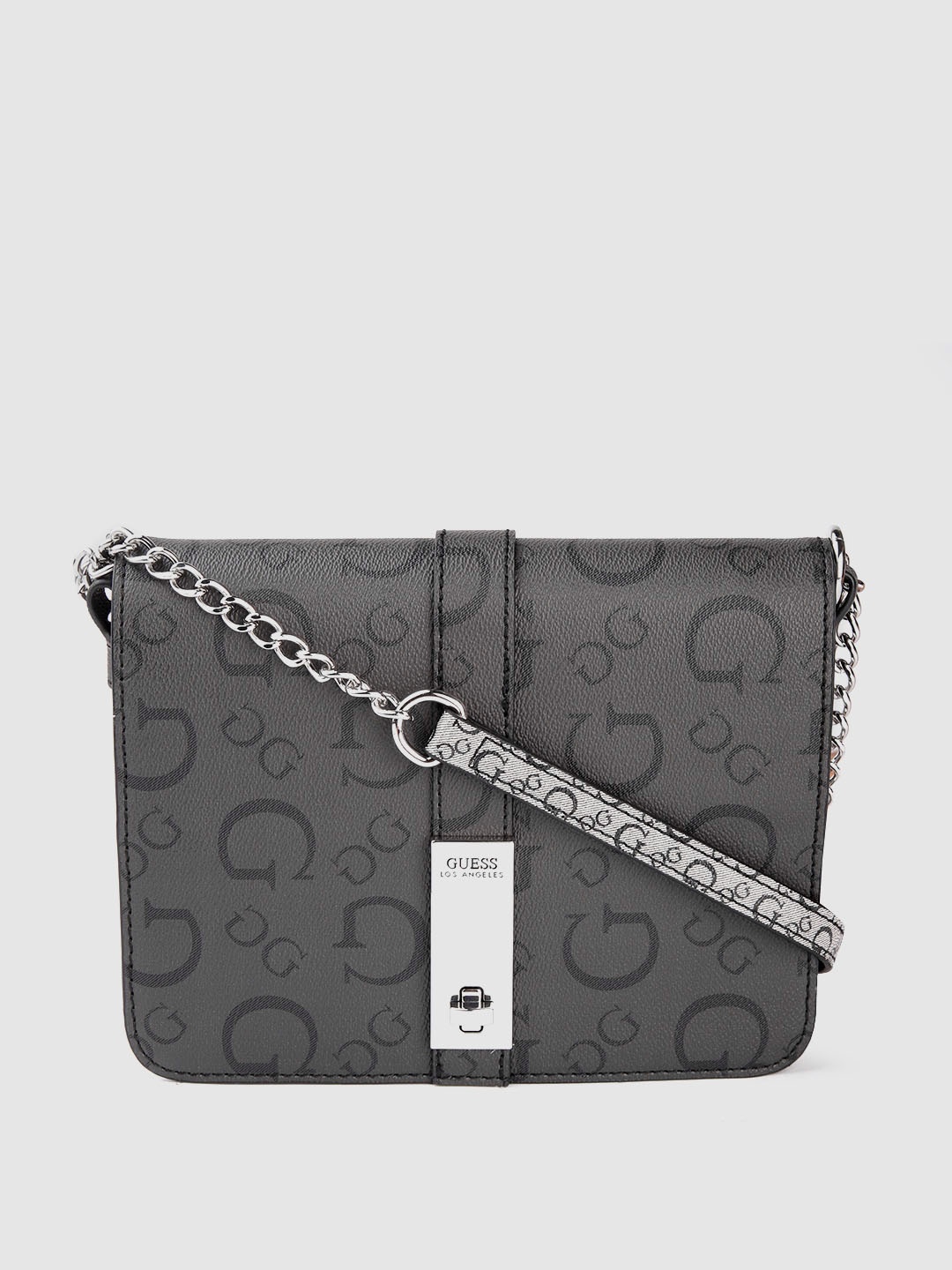 

GUESS Women Grey Brand Logo Textured Structured Sling Bag