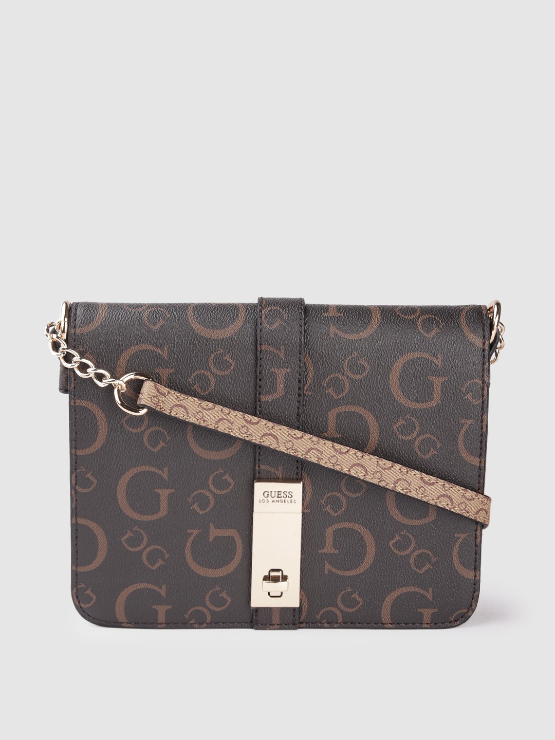 

GUESS Women Coffee Brown Brand Logo Printed Structured Sling Bag