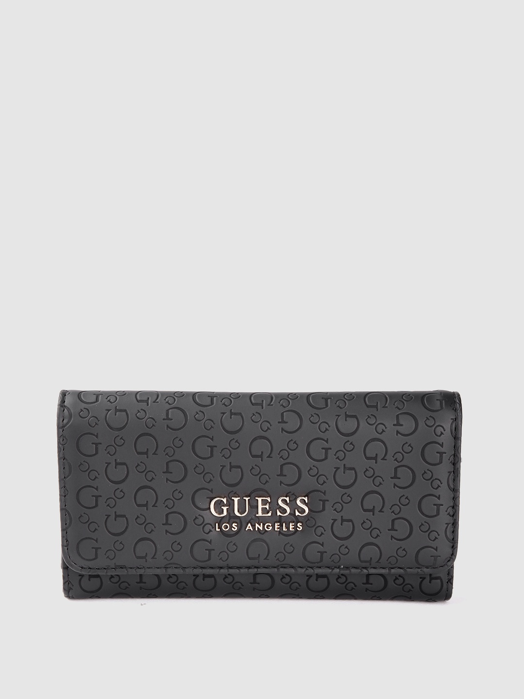 

GUESS Women Black Brand Logo Textured Three Fold Wallet