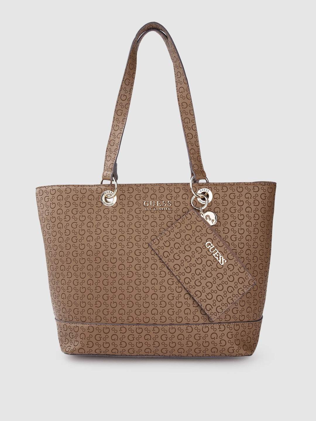 

GUESS Women Brown Brand Logo Textured Structured Shoulder Bag