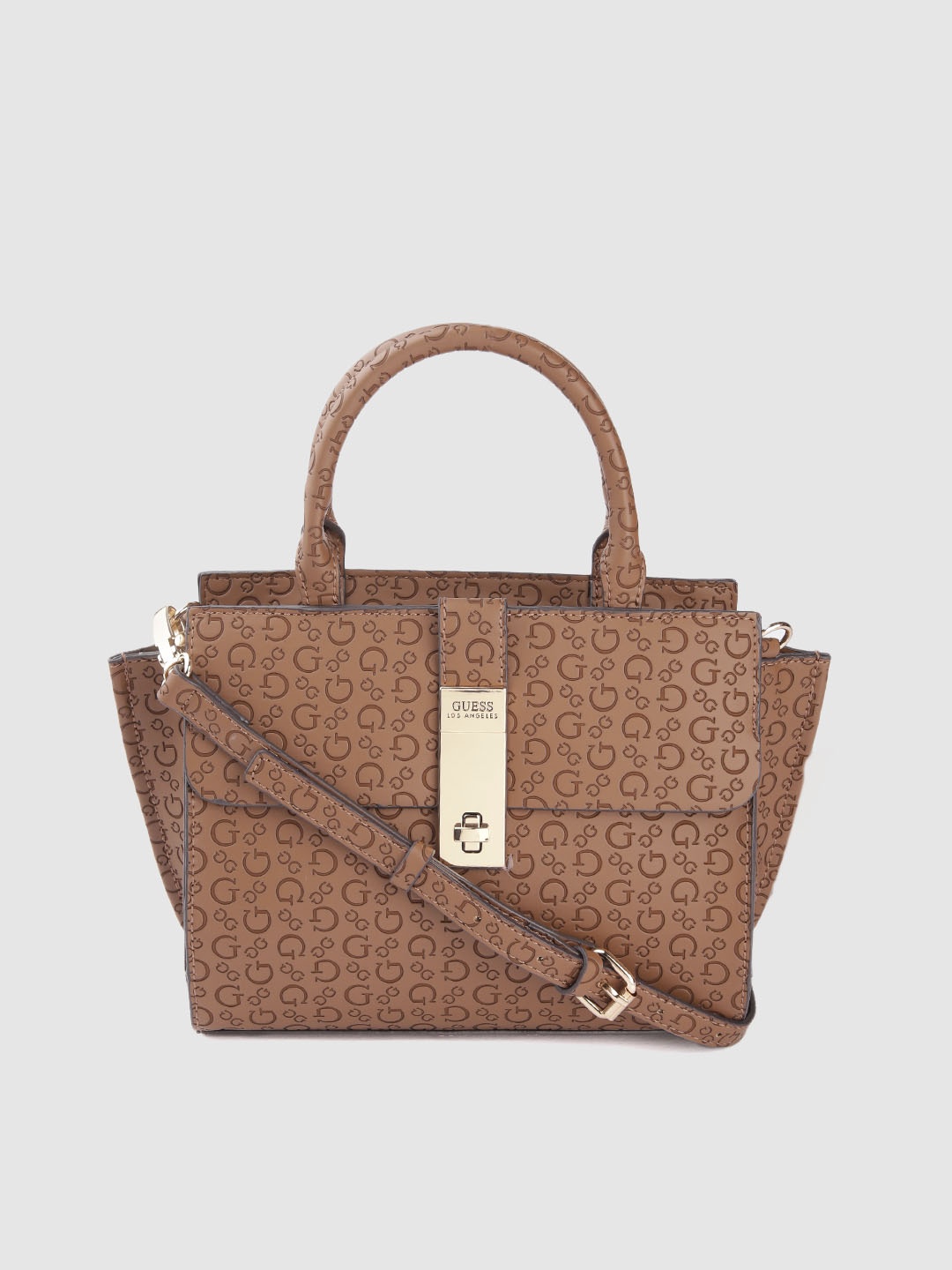

GUESS Women Brown Brand Logo Structured Handheld Bag