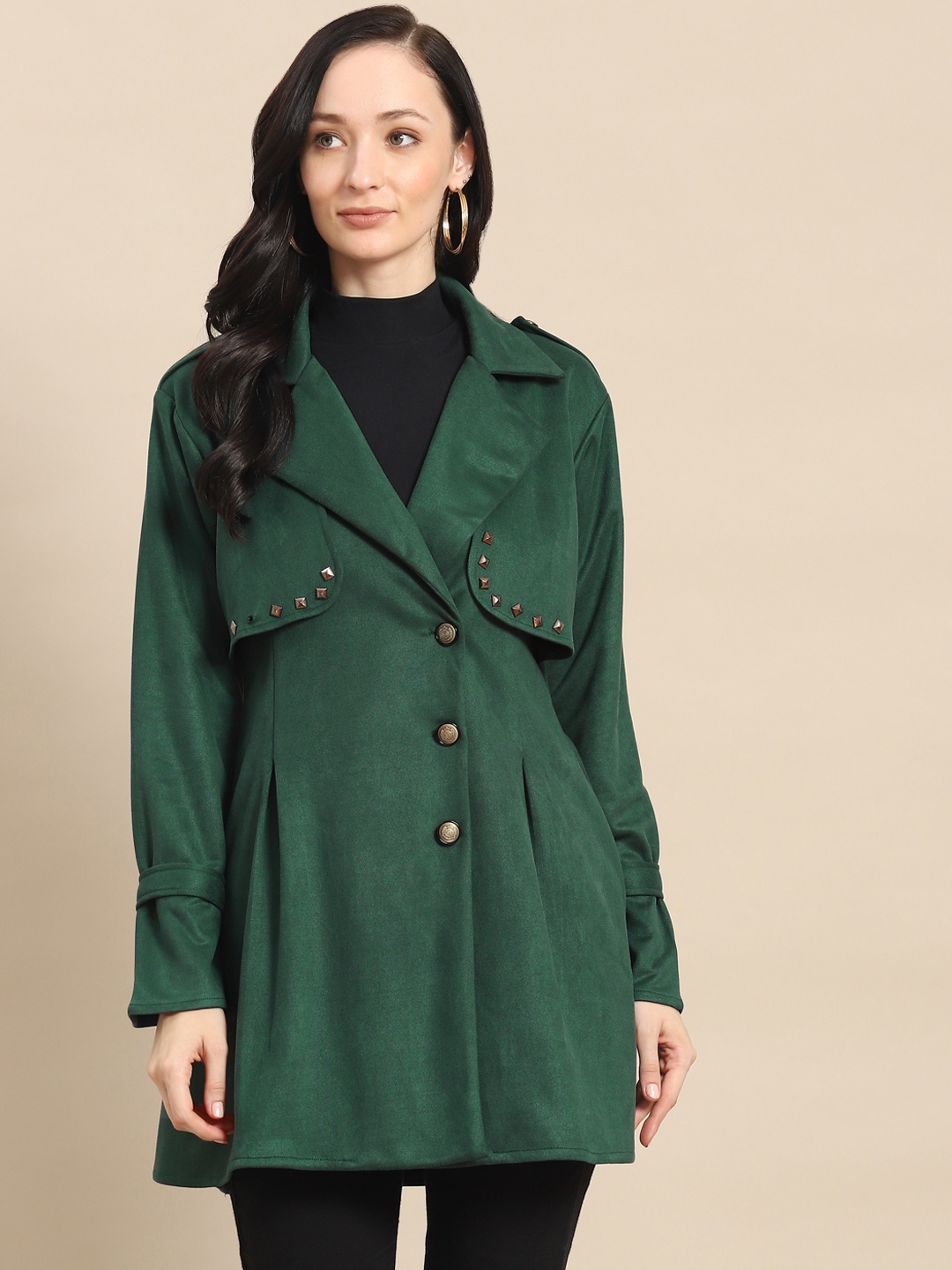 

WoowZerz Women Green Solid Longline Over Coat