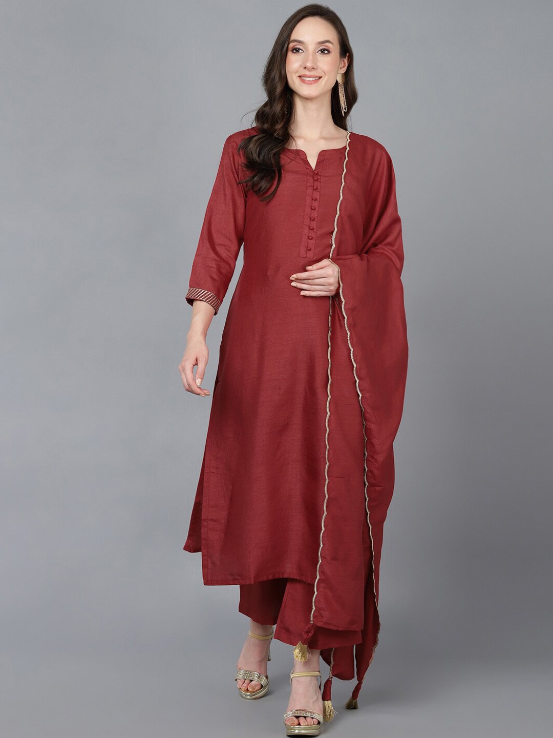 

AHIKA Women Red Kurta with Trousers & With Dupatta