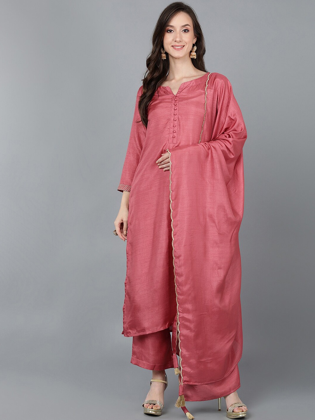 

AHIKA Women Pink Kurta with Trousers & With Dupatta