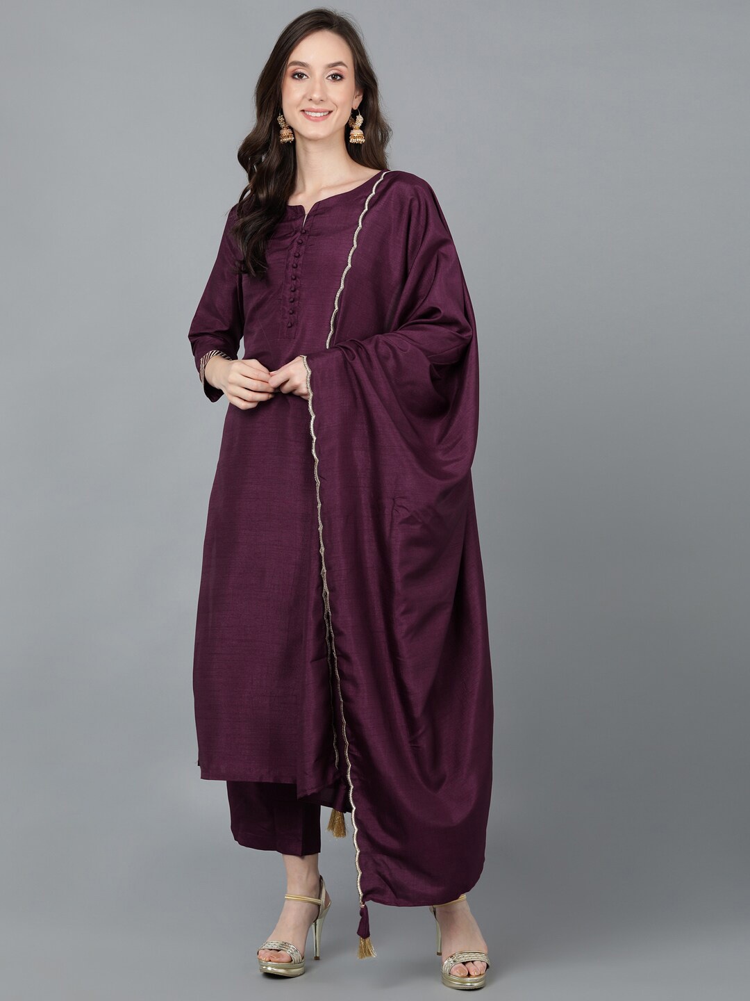 

AHIKA Women Purple Kurta with Trousers & With Dupatta