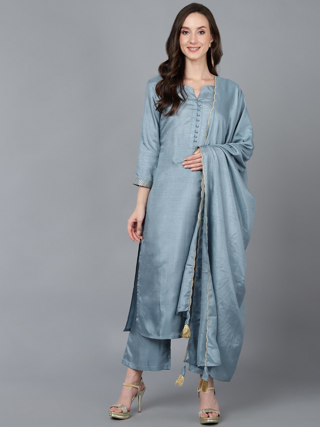 

AHIKA Women Blue Poly Silk Kurta with Trousers & Dupatta