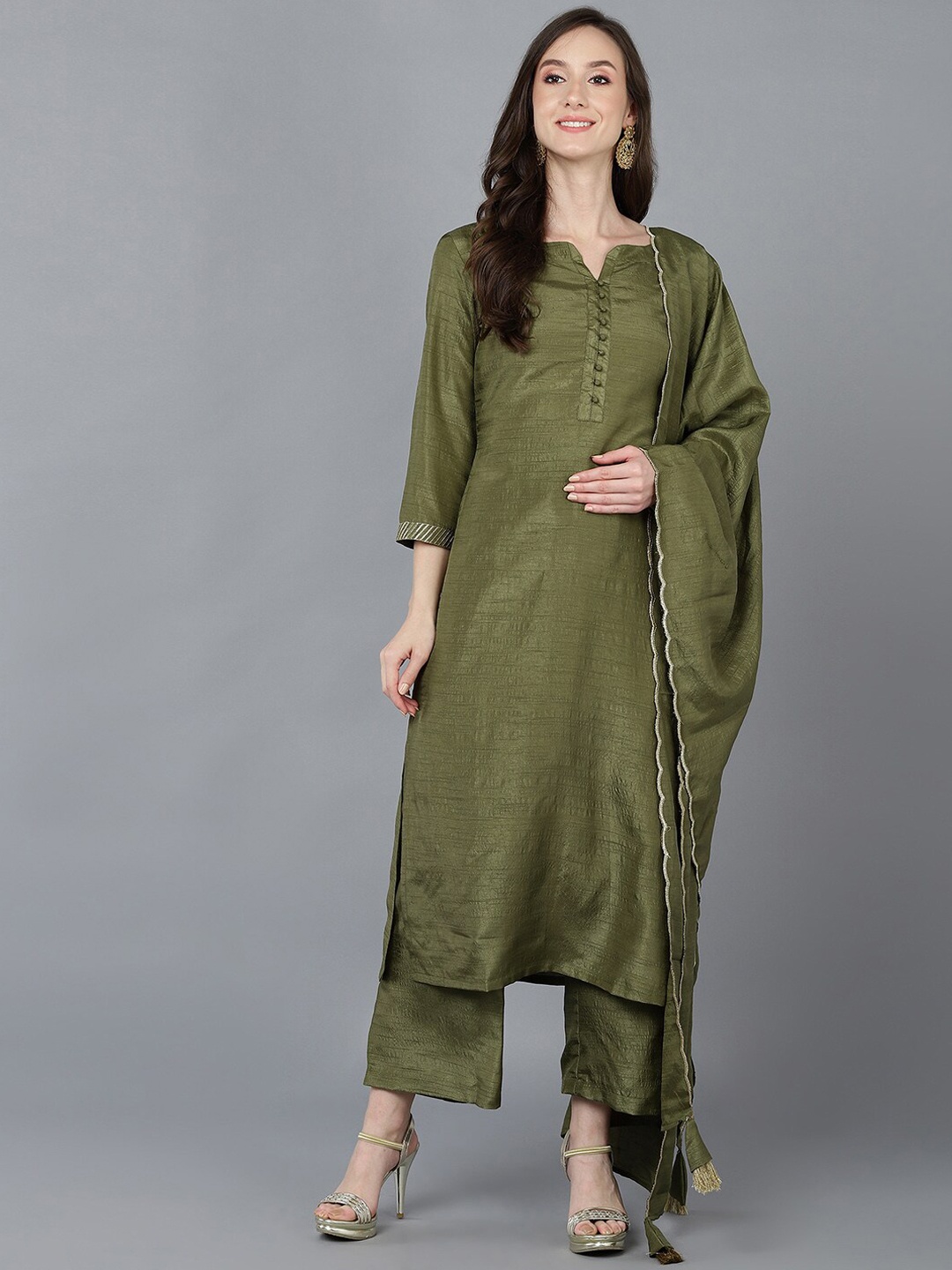 

AHIKA Women Green Poly Silk Kurta with Trousers & Dupatta