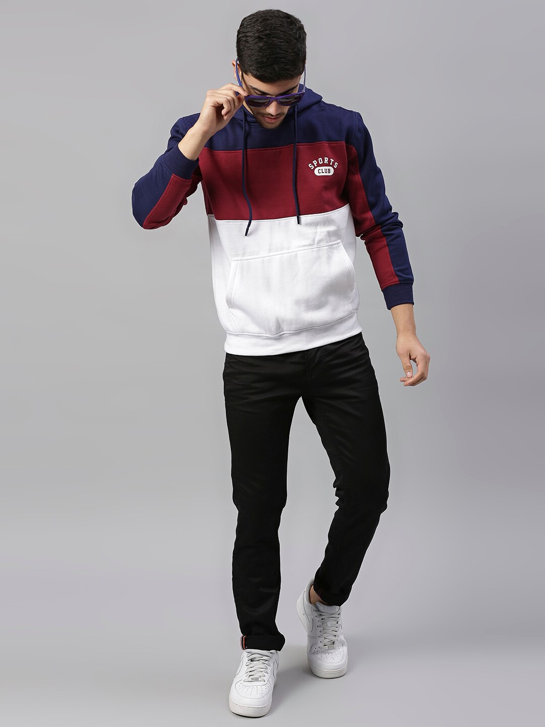 

Hubberholme Men White Colourblocked Hooded Sweatshirt