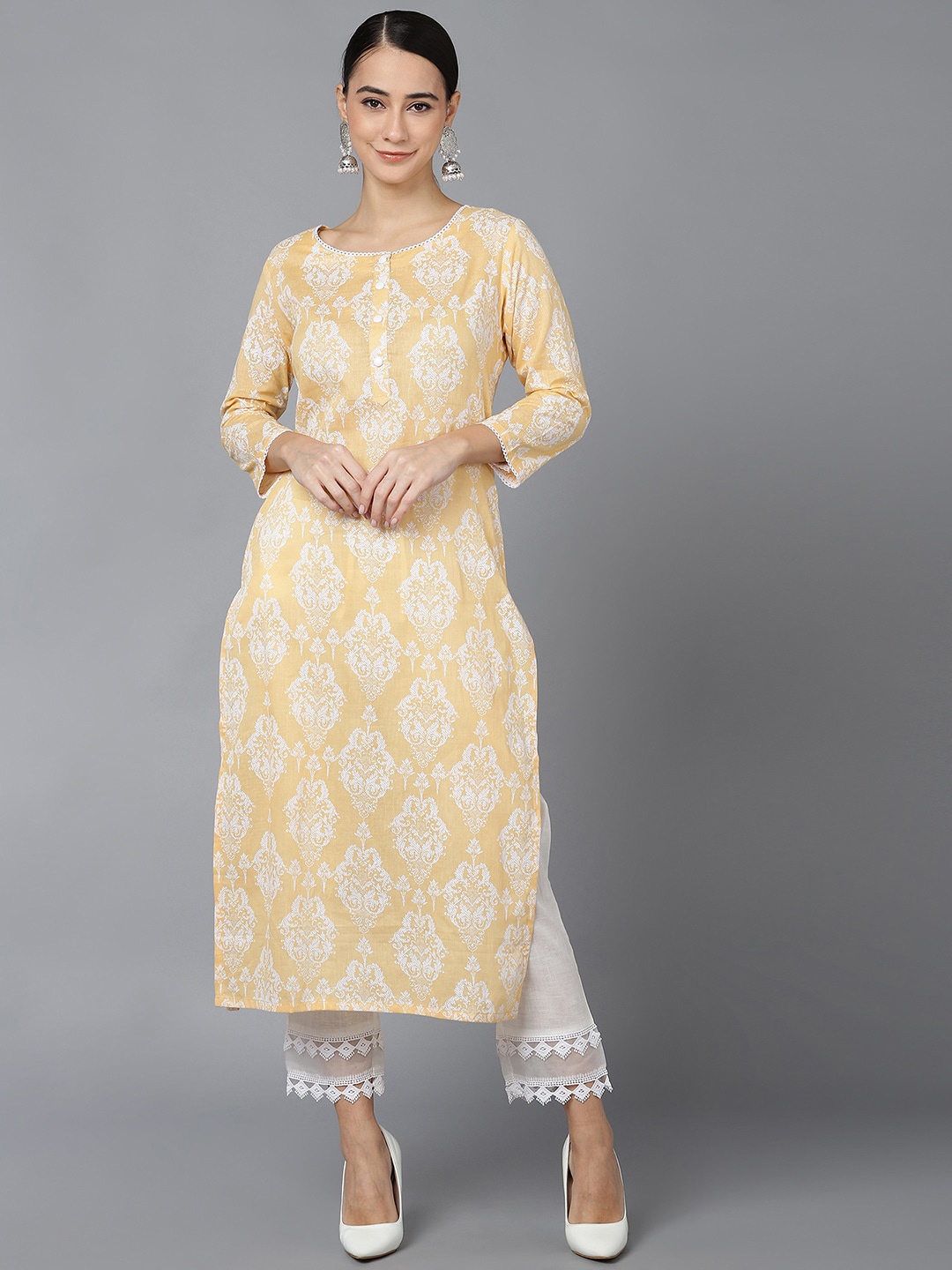 

AHIKA Women Orange Ethnic Motifs Printed Cotton Straight Kurta