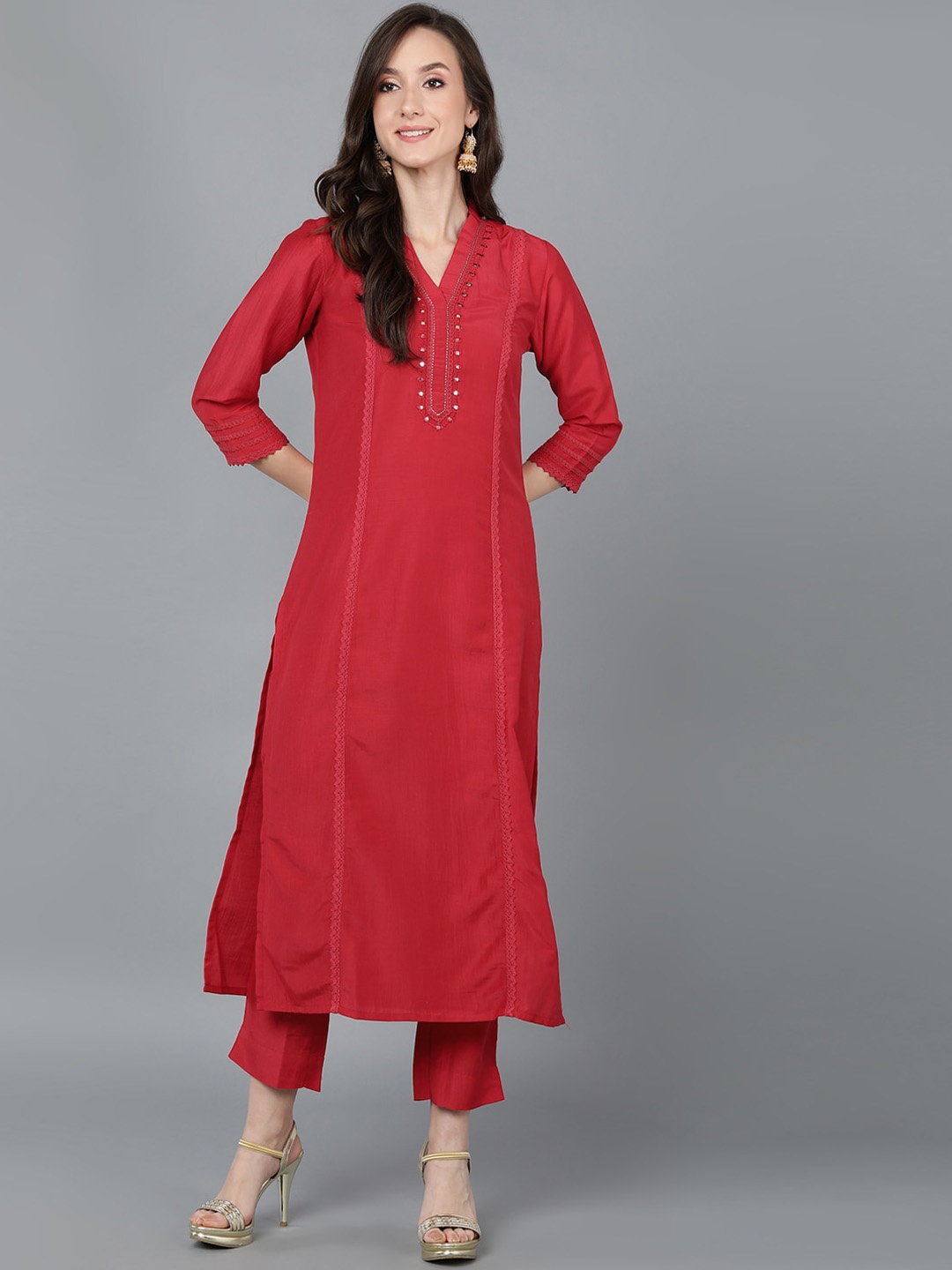

AHIKA Women Red Yoke Design Kurta