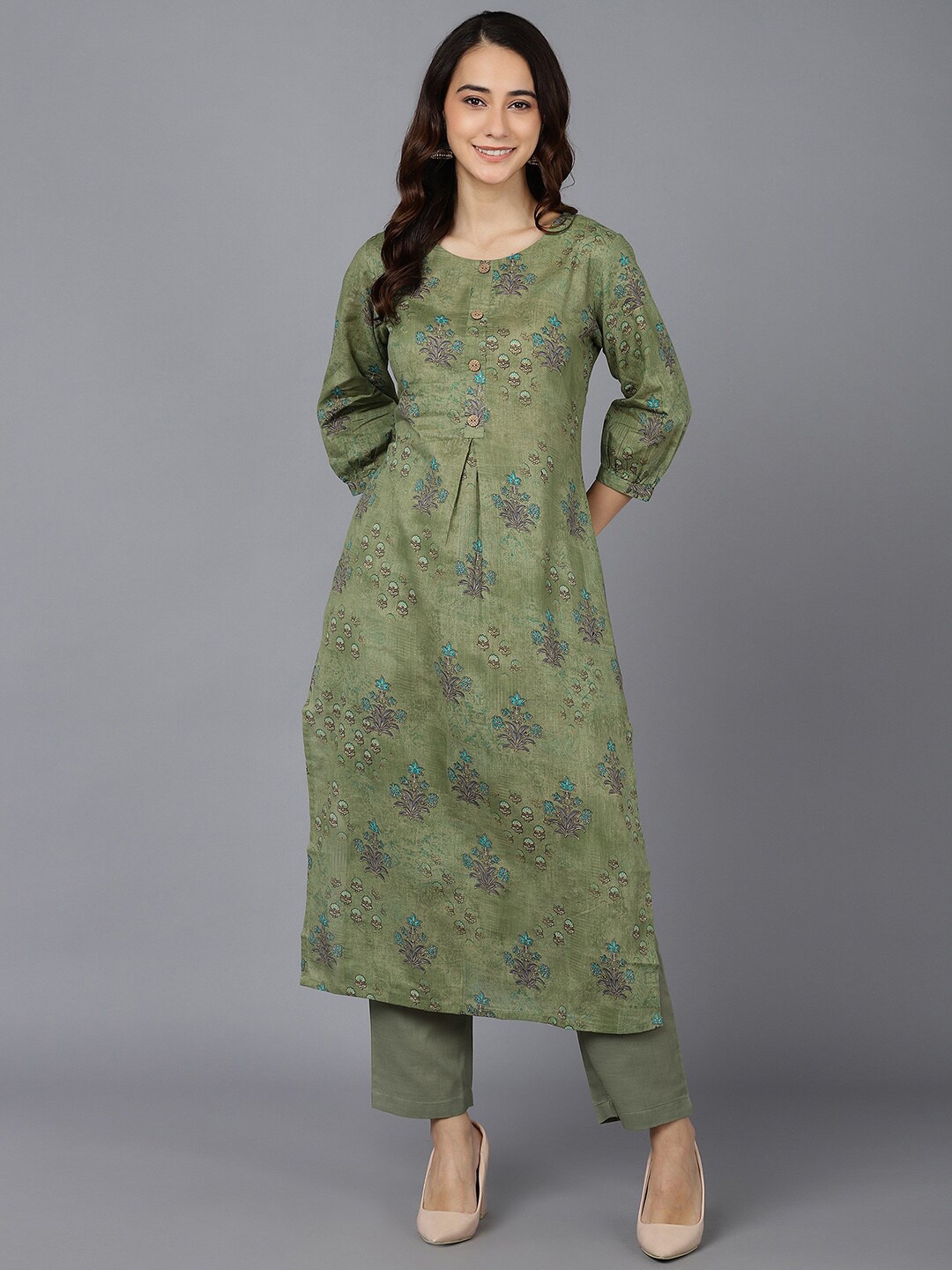 

AHIKA Women Green Floral Printed Cotton Kurta