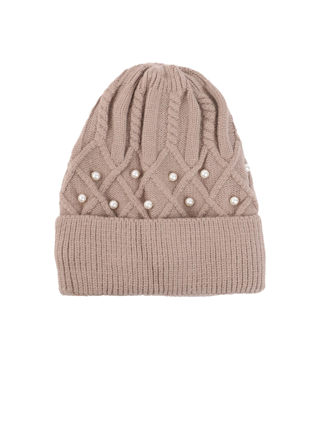 

ELLIS Women Beige & White Self Design Acrylic Beanie