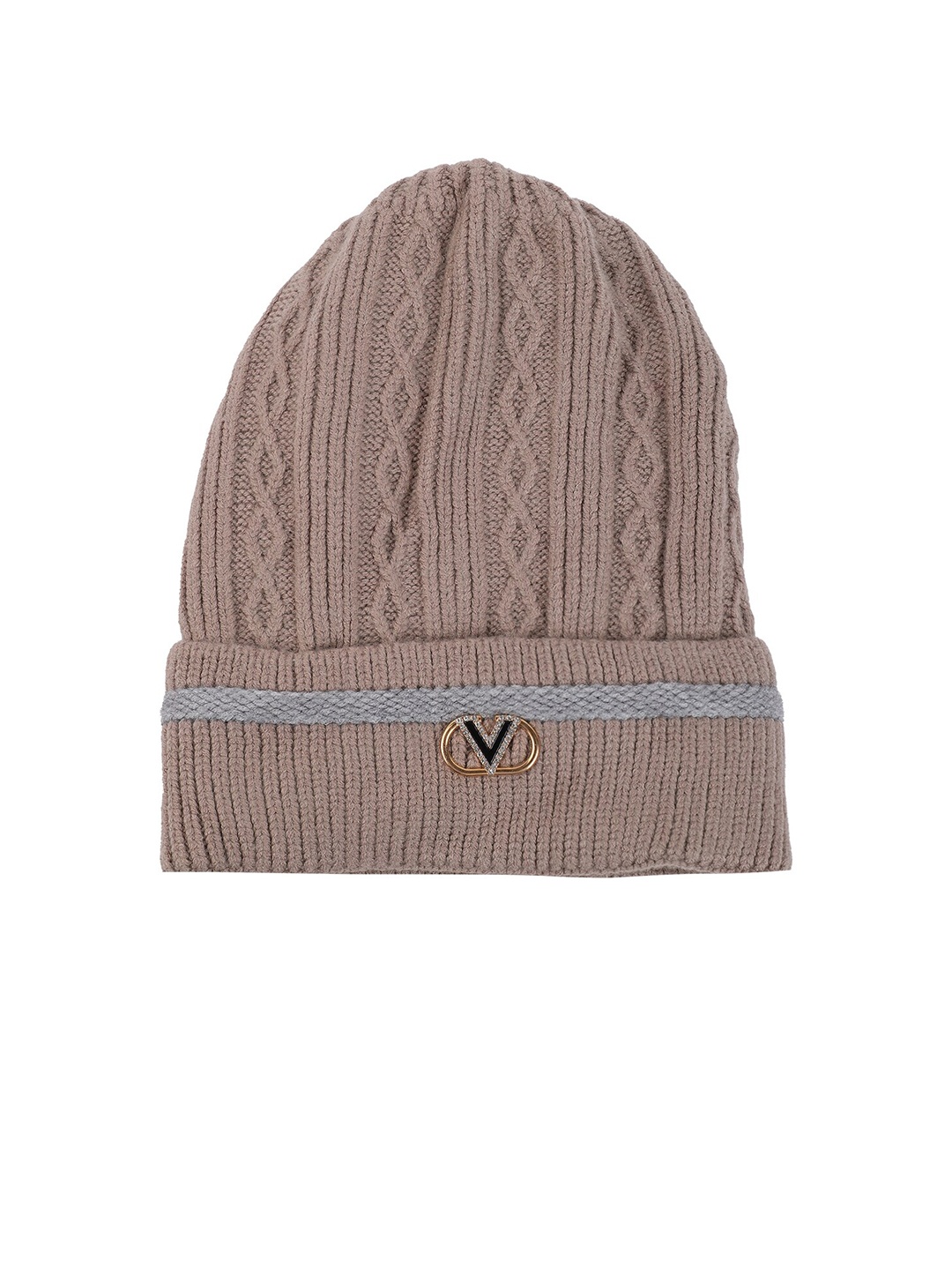 

ELLIS Women Beige & Grey Acrylic Beanie