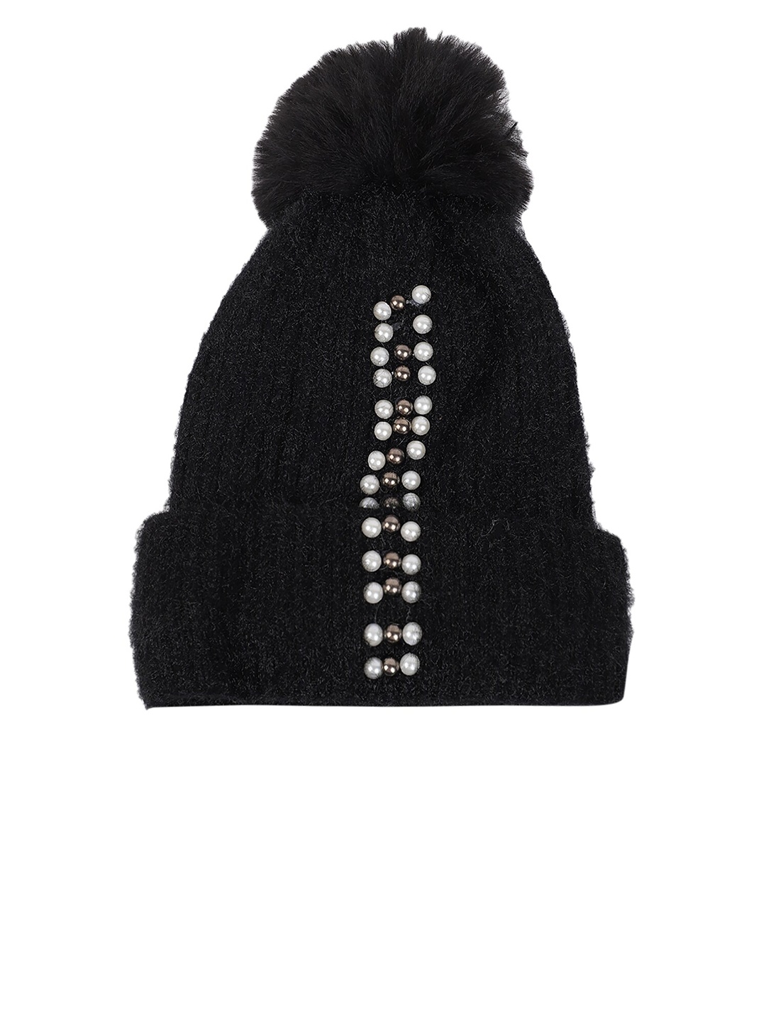 

ELLIS Women Black & White Embellished Beanie