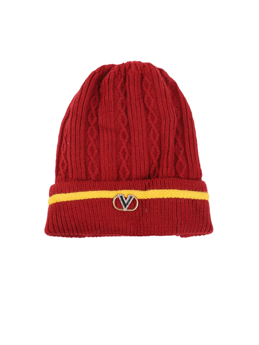 

ELLIS Women Maroon & Yellow Self-Design Beanie