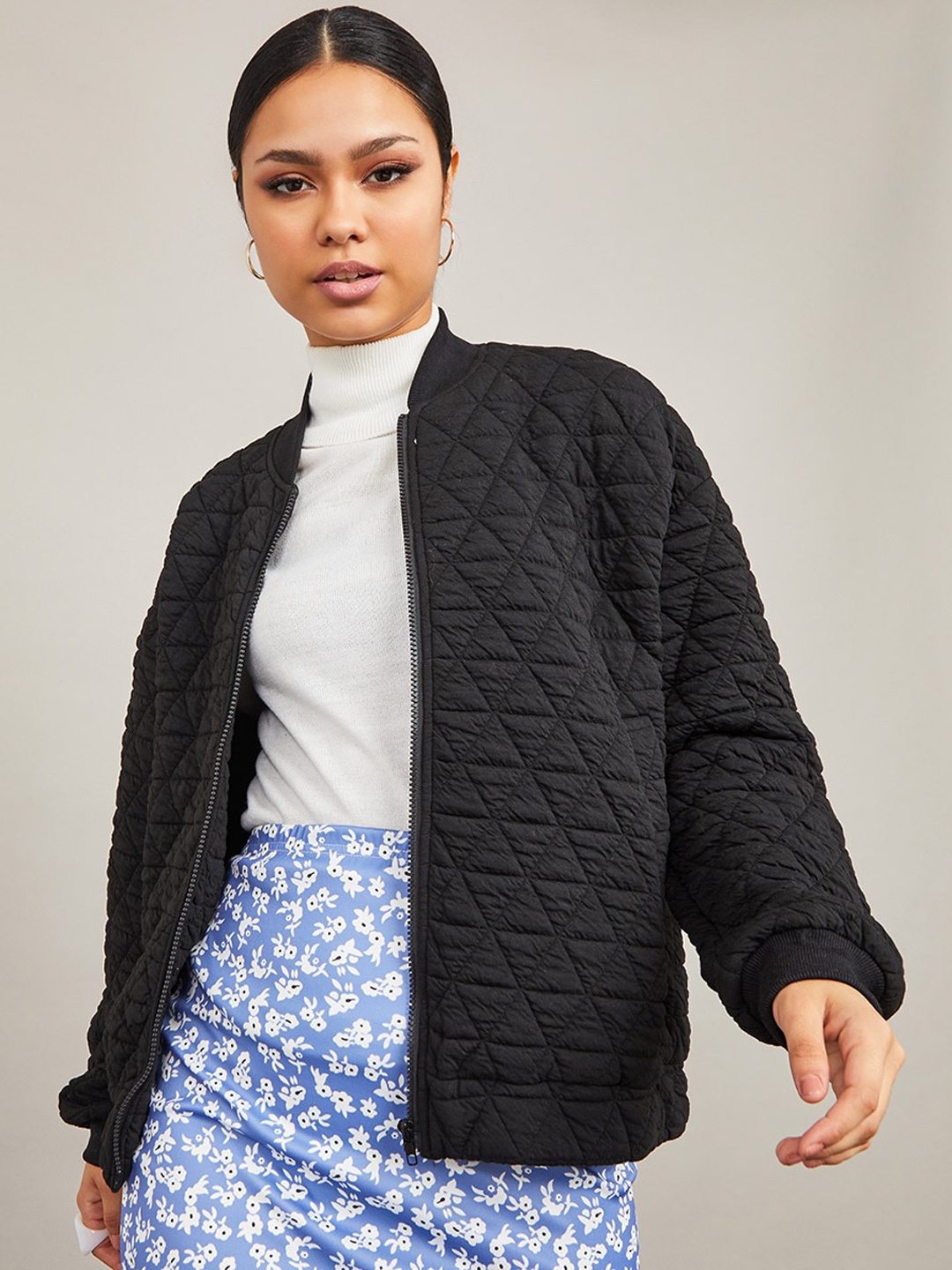 

Styli Women Black Quilted Regular Length Oversized Bomber Jacket