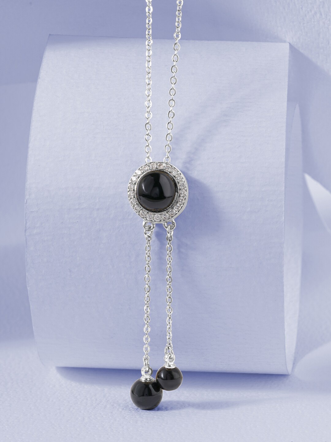 

MINUTIAE Silver-Toned & Black Silver-Plated Pendant With Chain